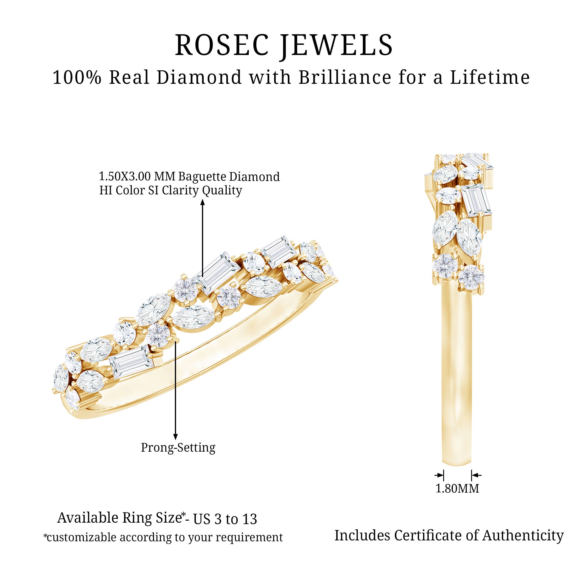 Real Diamond Half Eternity Band Ring Natural - ( HI-SI ) - Rosec Jewels