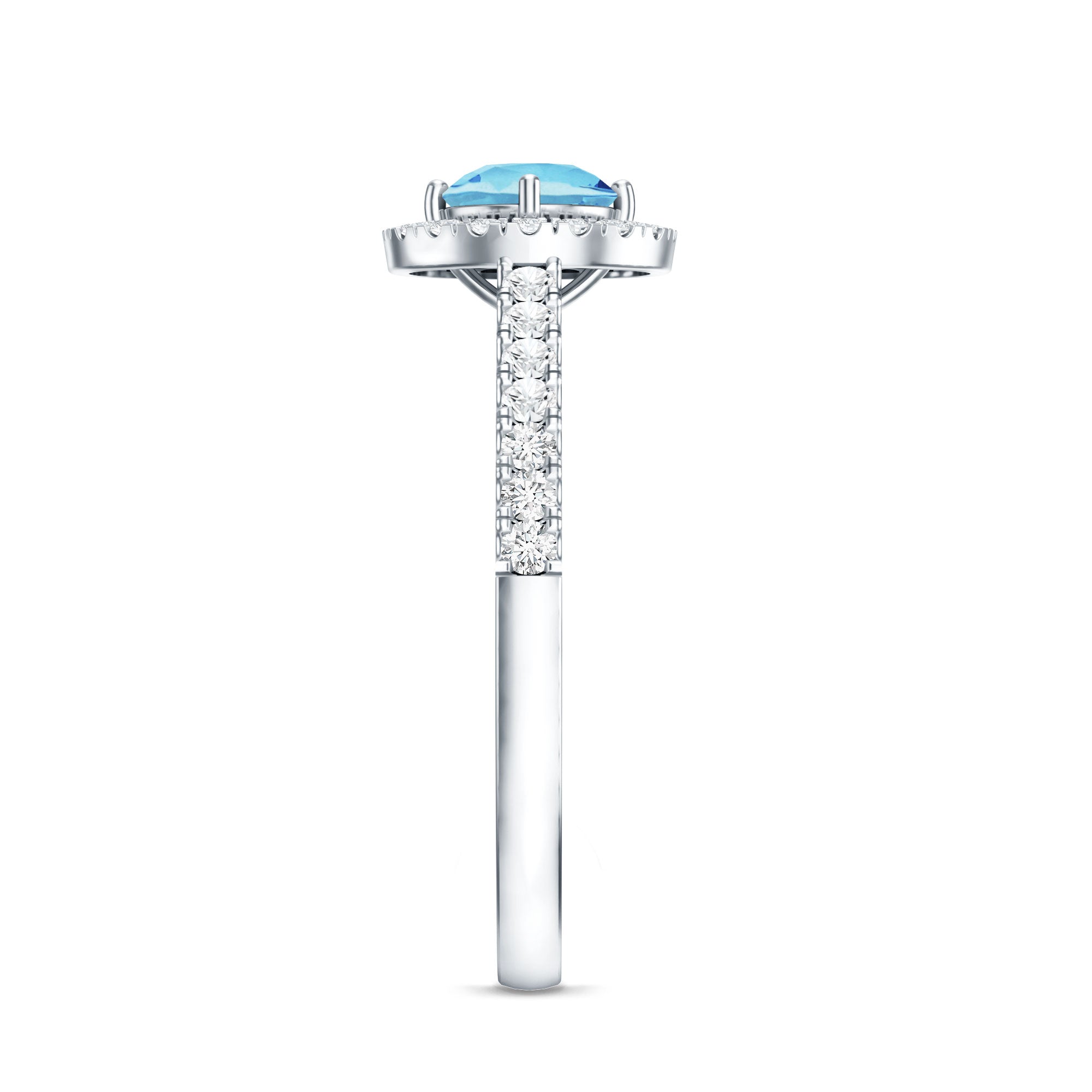 Certified Natural Aquamarine Engagement Ring with Diamond Halo AAA - Rosec Jewels