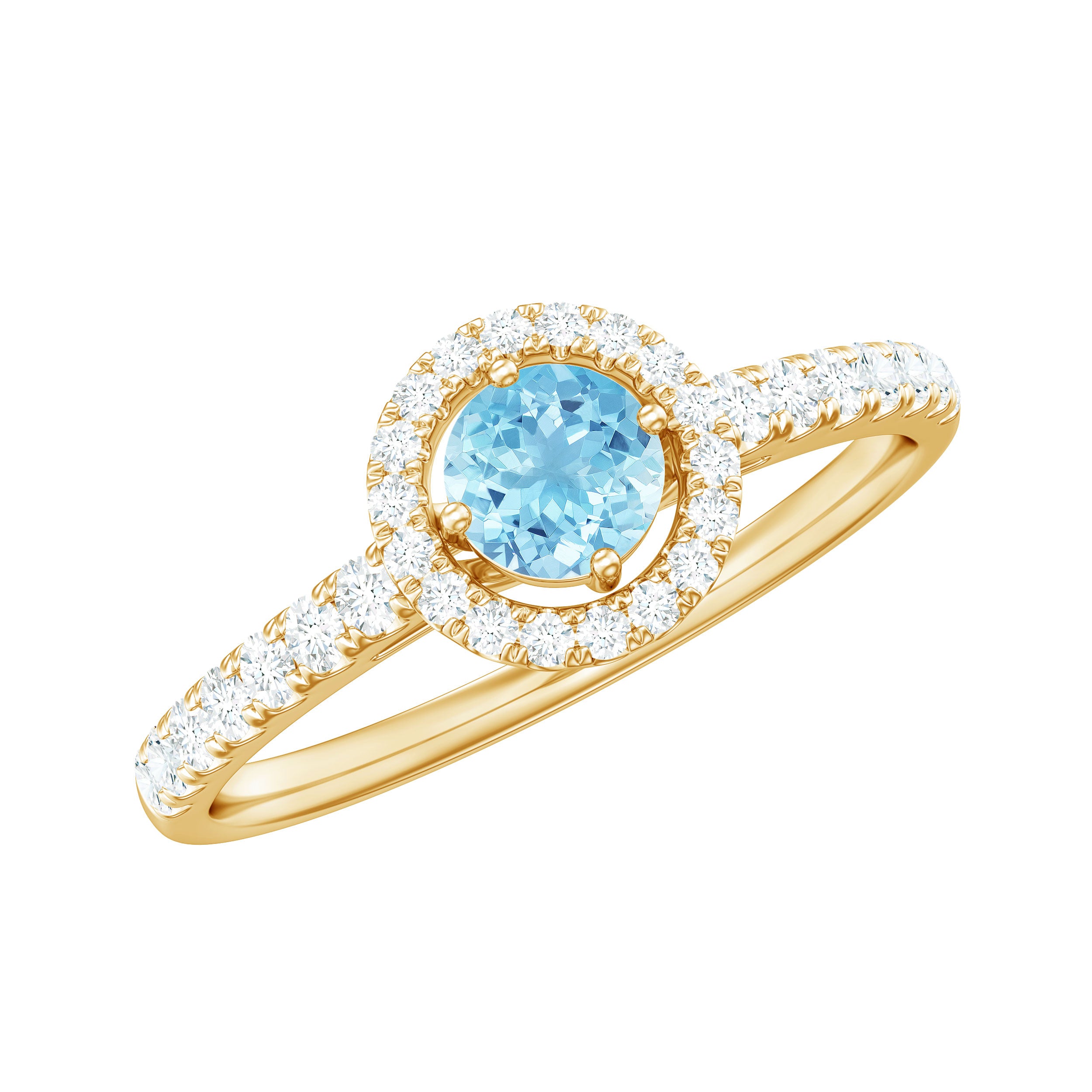 Certified Natural Aquamarine Engagement Ring with Diamond Halo AAA - Rosec Jewels