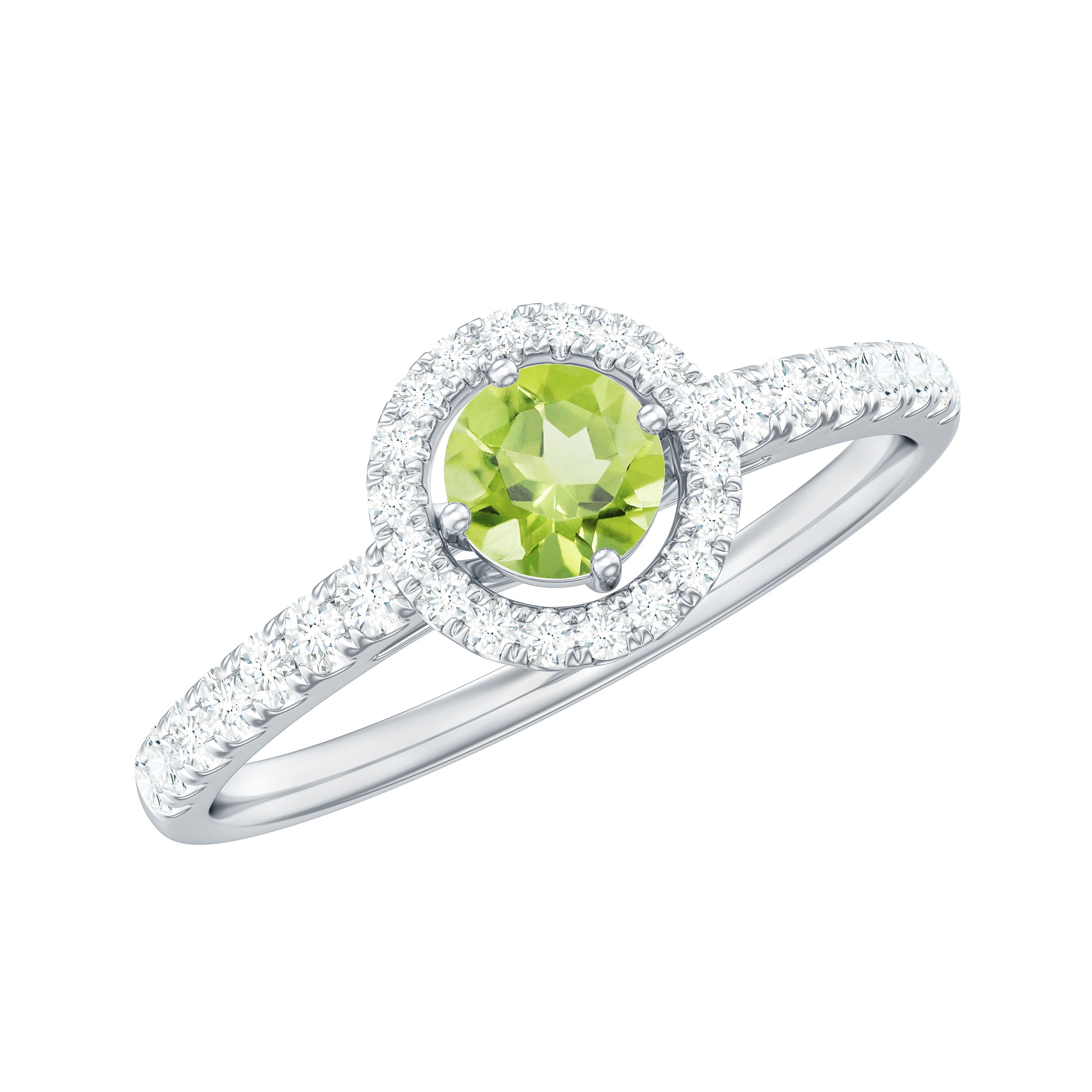 0.75 CT Peridot and Diamond Halo Engagement Ring