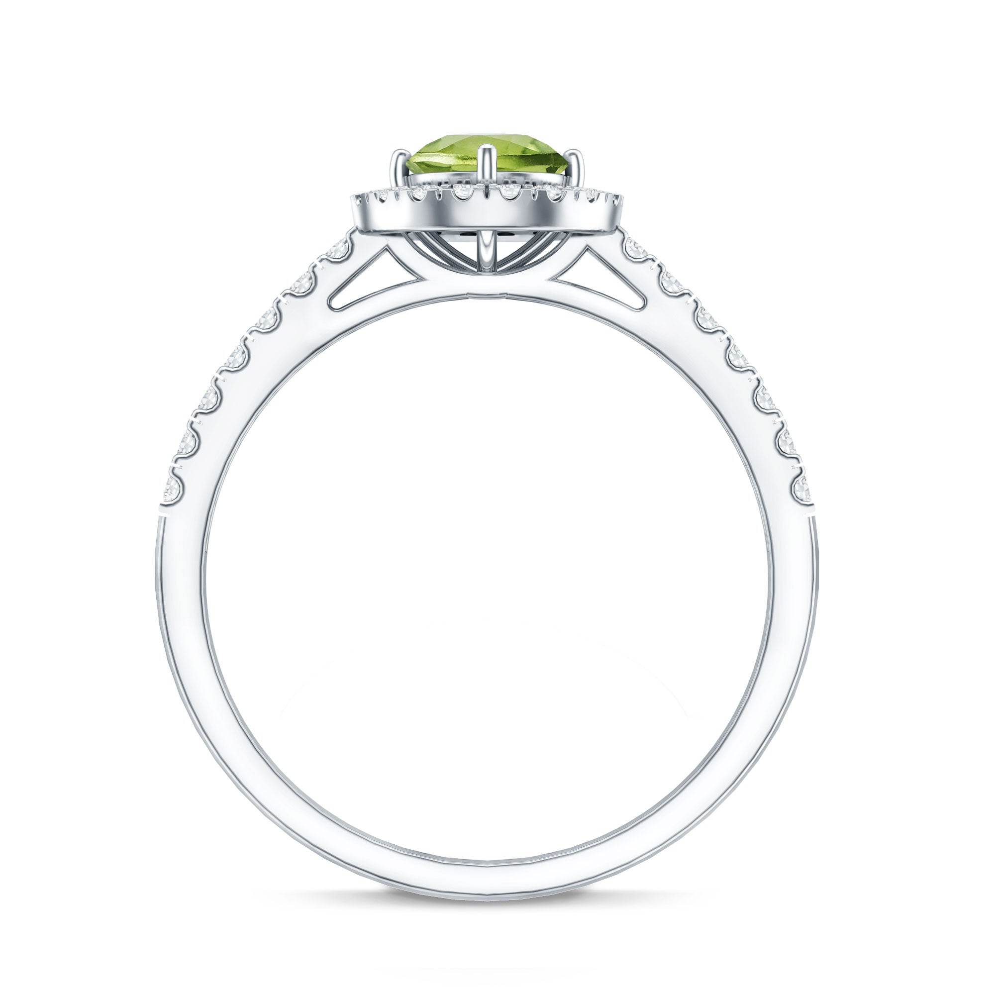 Genuine Half Carat Peridot Engagement Ring with Diamond Halo AAA - Rosec Jewels