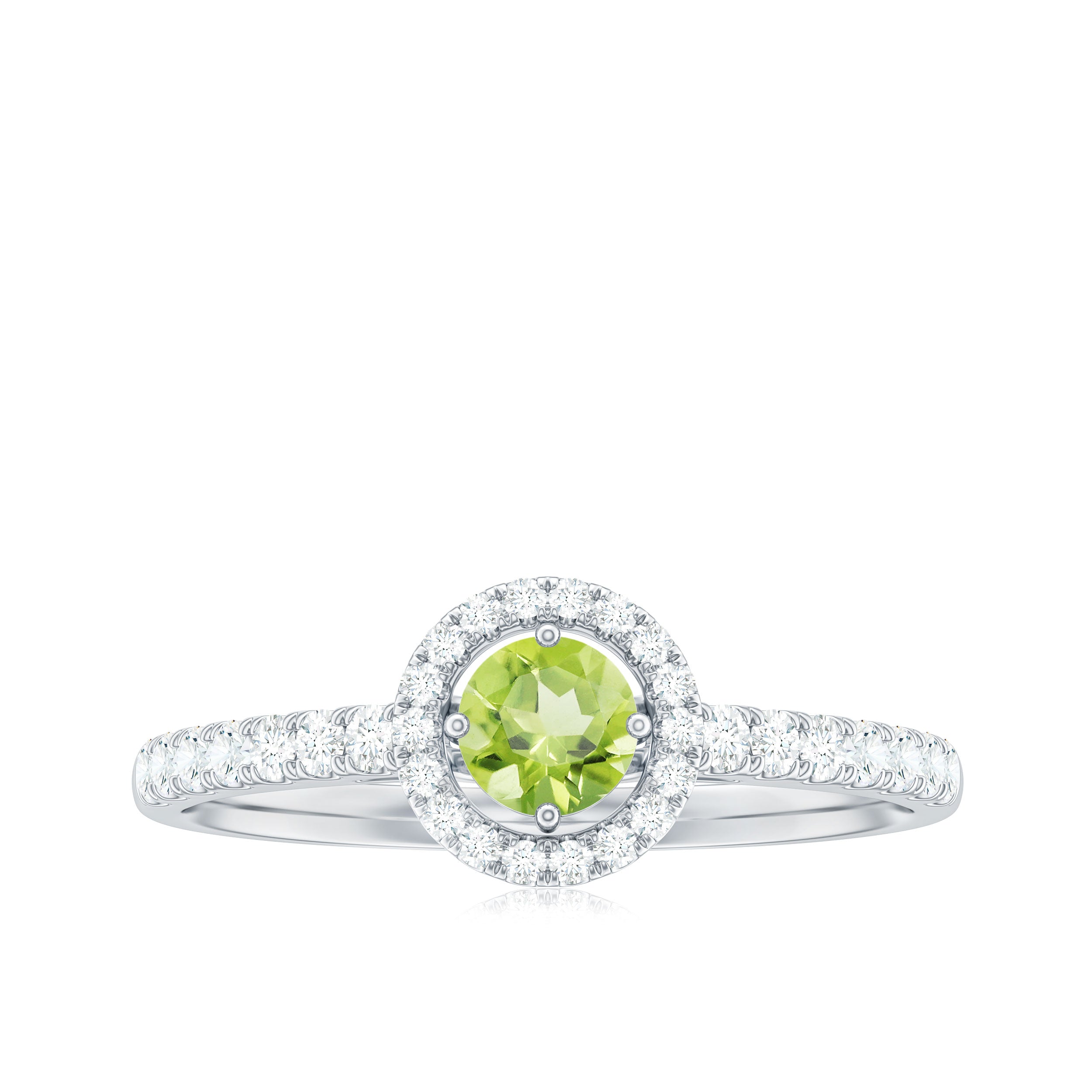 Genuine Half Carat Peridot Engagement Ring with Diamond Halo AAA - Rosec Jewels