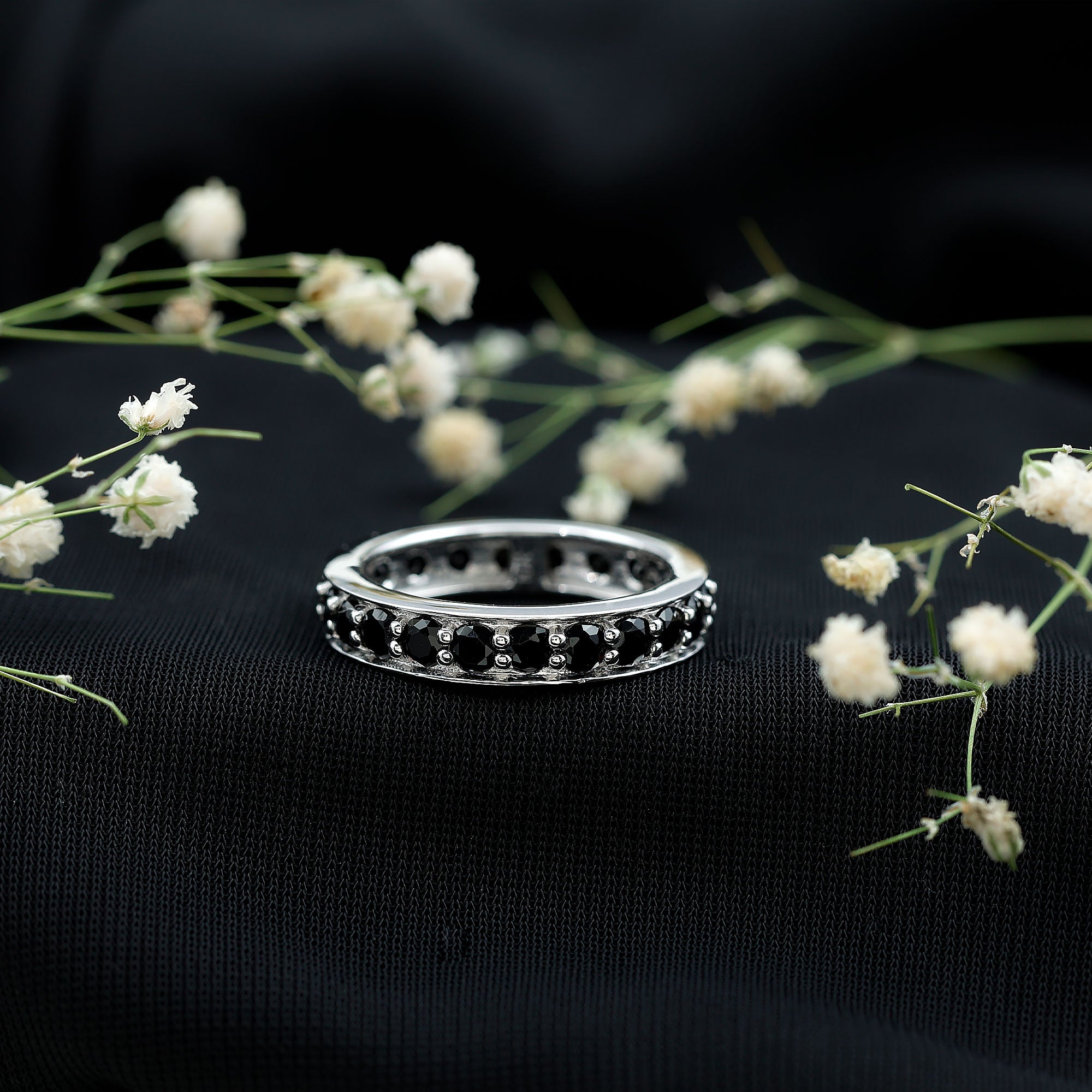 Certified Lab Grown Black Diamond Full Eternity Band Ring for Women AAAA ( Synthetic ) - Rosec Jewels