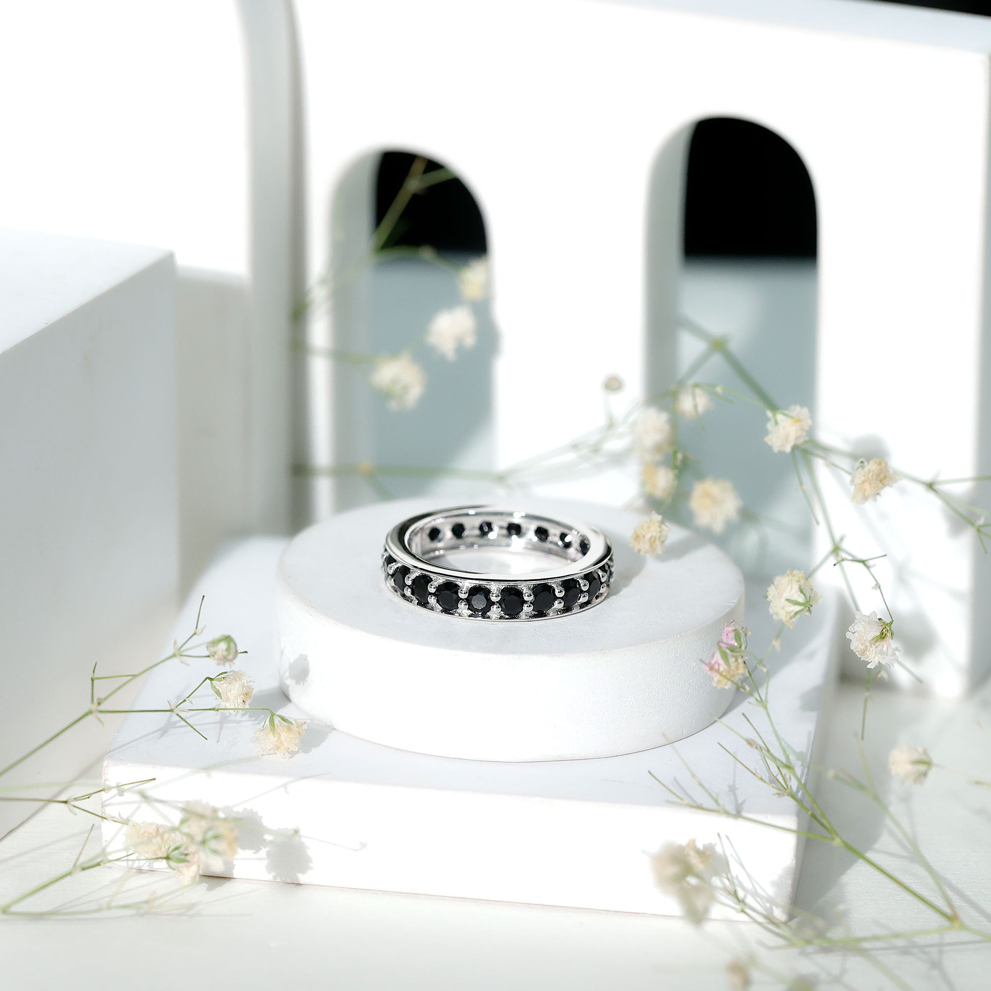 Certified Lab Grown Black Diamond Full Eternity Band Ring for Women AAAA ( Synthetic ) - Rosec Jewels