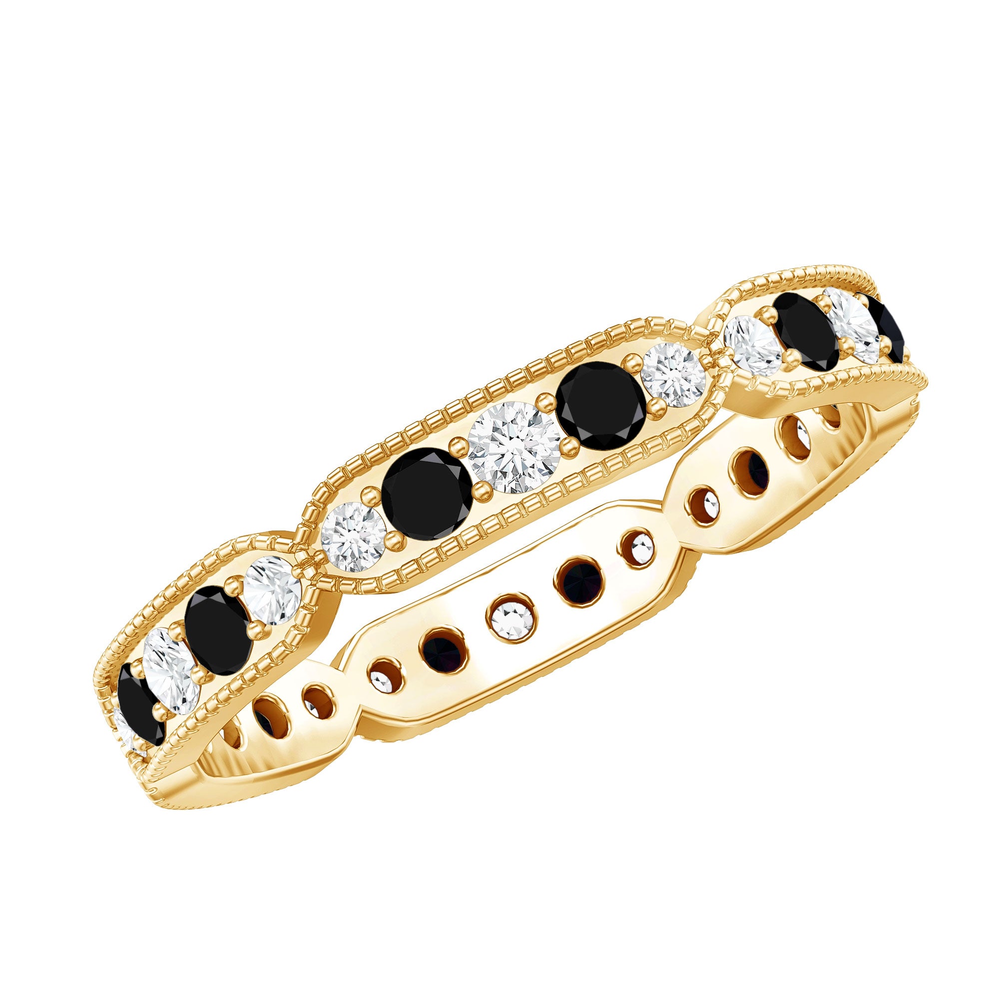 Classic Black Onyx and Diamond Eternity Band Ring AAA - Rosec Jewels