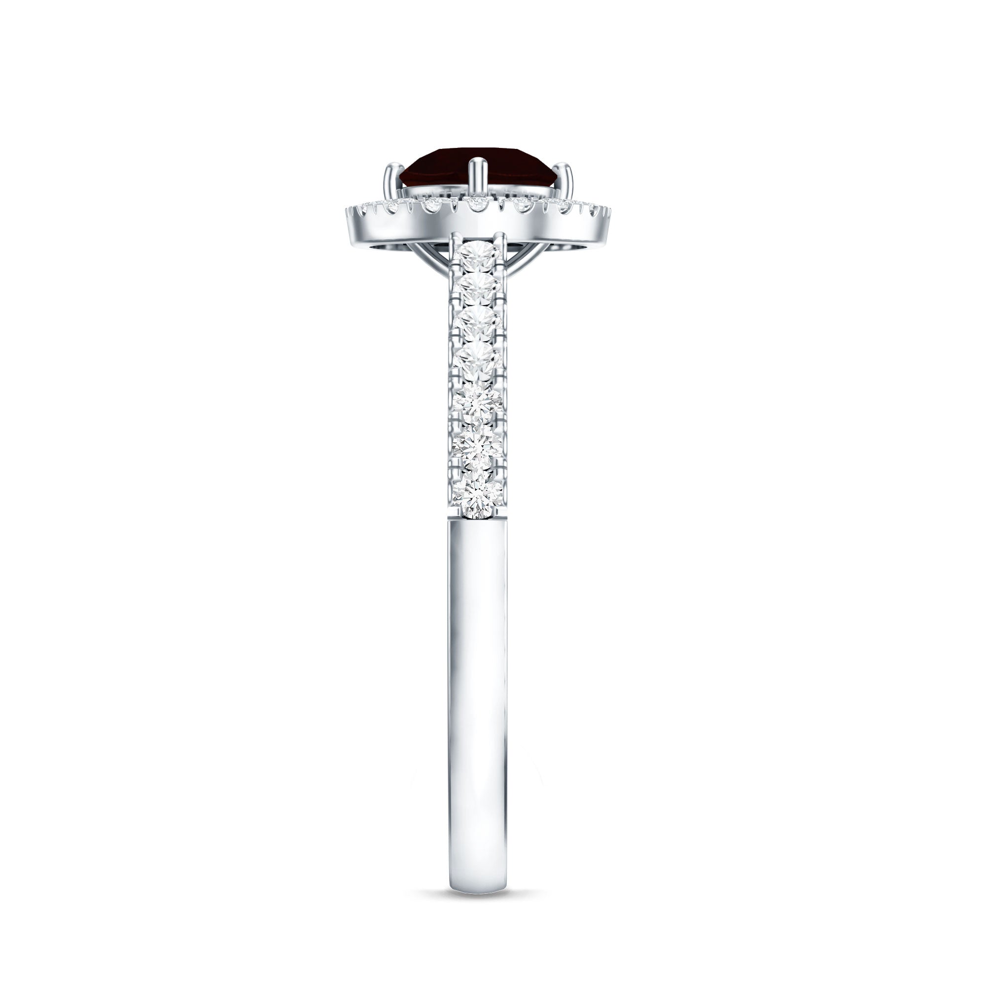 Garnet Minimal Engagement Ring with Diamond Halo AAA - Rosec Jewels