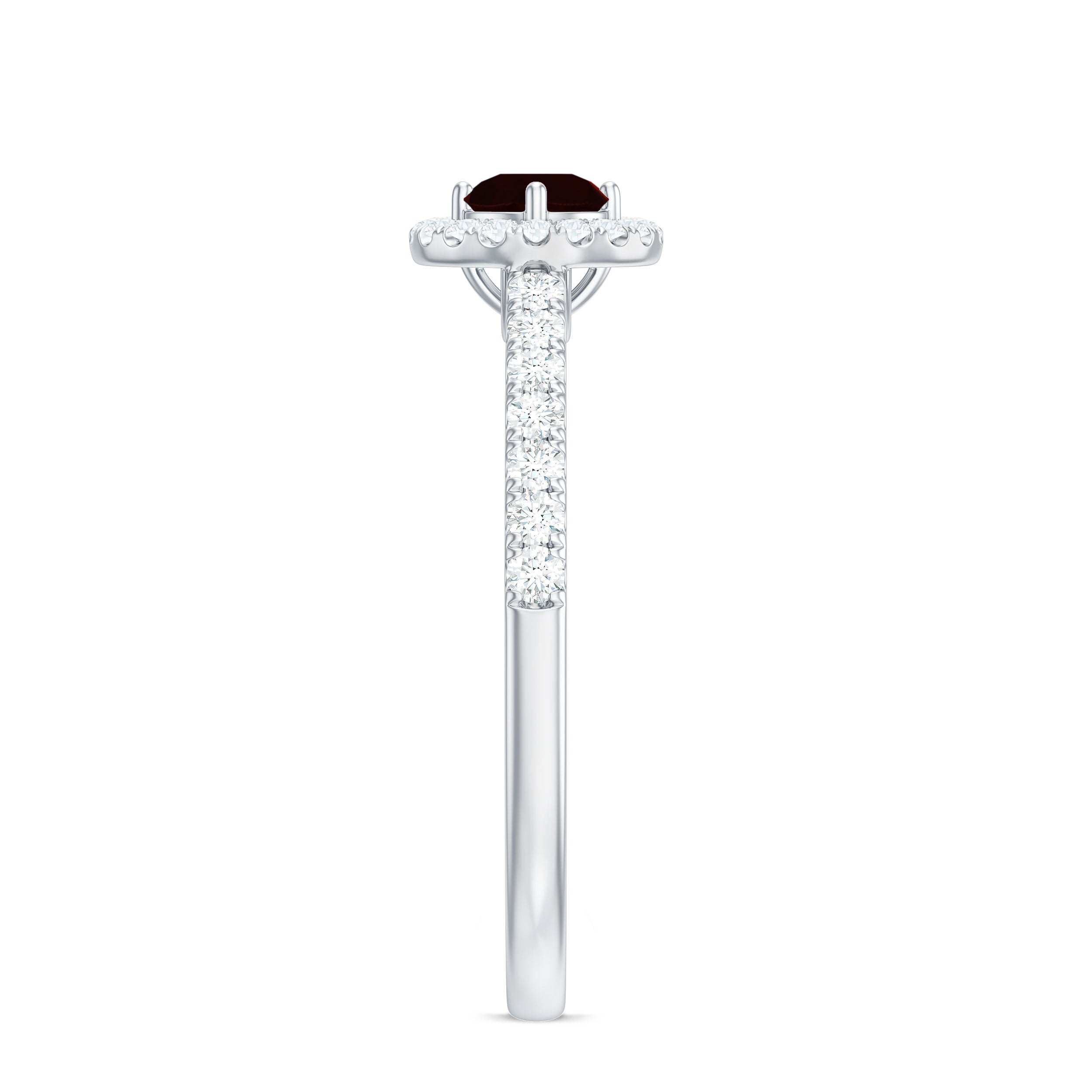 Garnet Minimal Engagement Ring with Diamond Halo AAA - Rosec Jewels