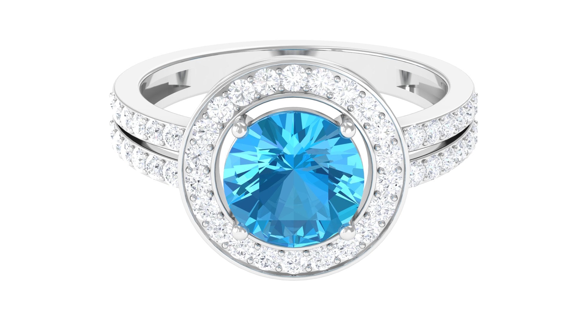 Swiss Blue Topaz Engagement Ring with Moissanite Accent