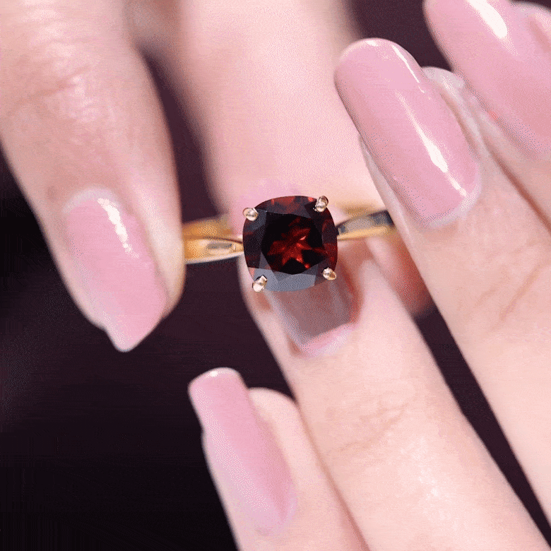 Natural 8mm Garnet Cushion Cut Engagement Ring with Surprise Diamond AAA - Rosec Jewels