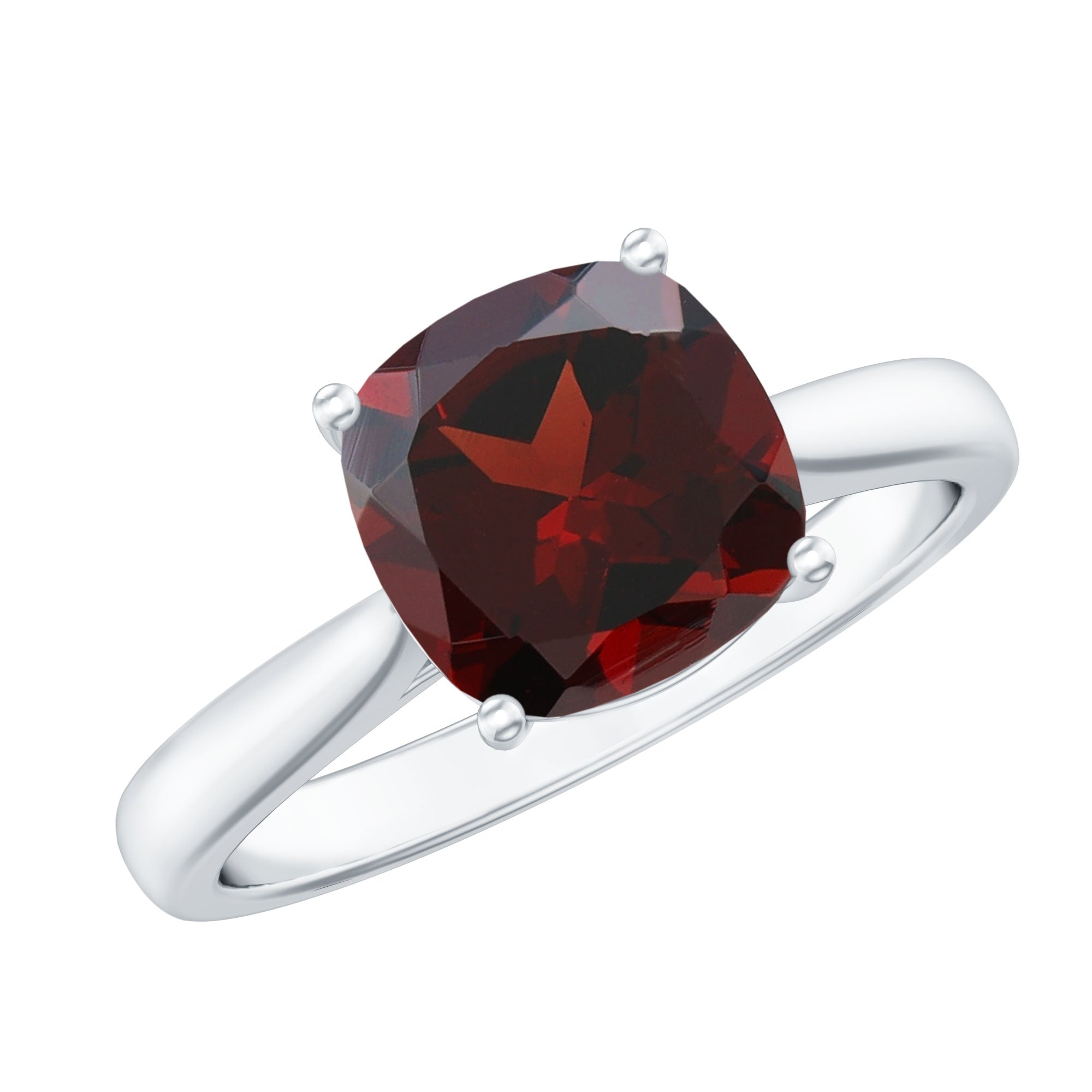 Natural 8mm Garnet Cushion Cut Engagement Ring with Surprise Diamond AAA - Rosec Jewels