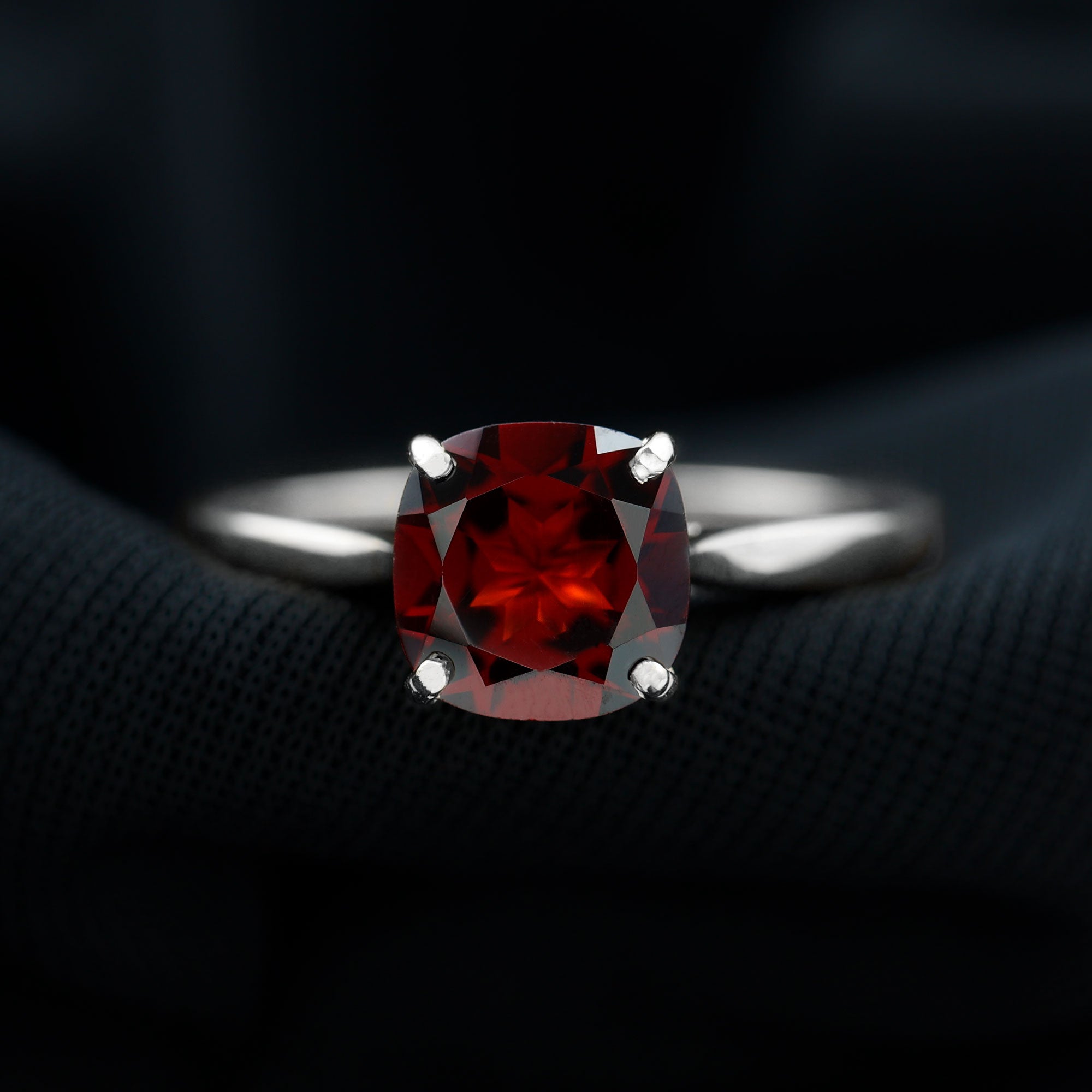 Natural 8mm Garnet Cushion Cut Engagement Ring with Surprise Diamond AAA - Rosec Jewels