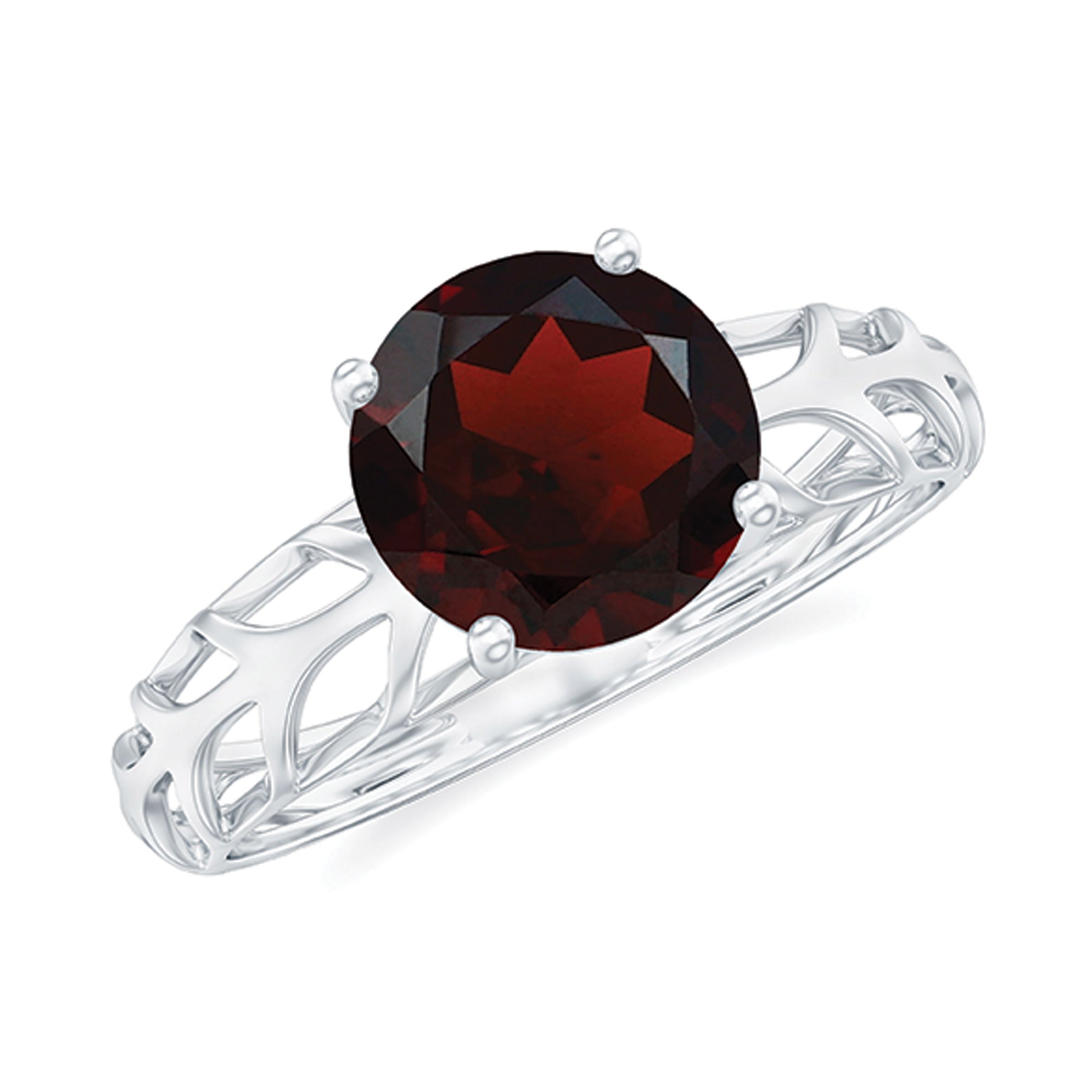 Natural 8mm Garnet Filigree Engagement Ring with Certificate