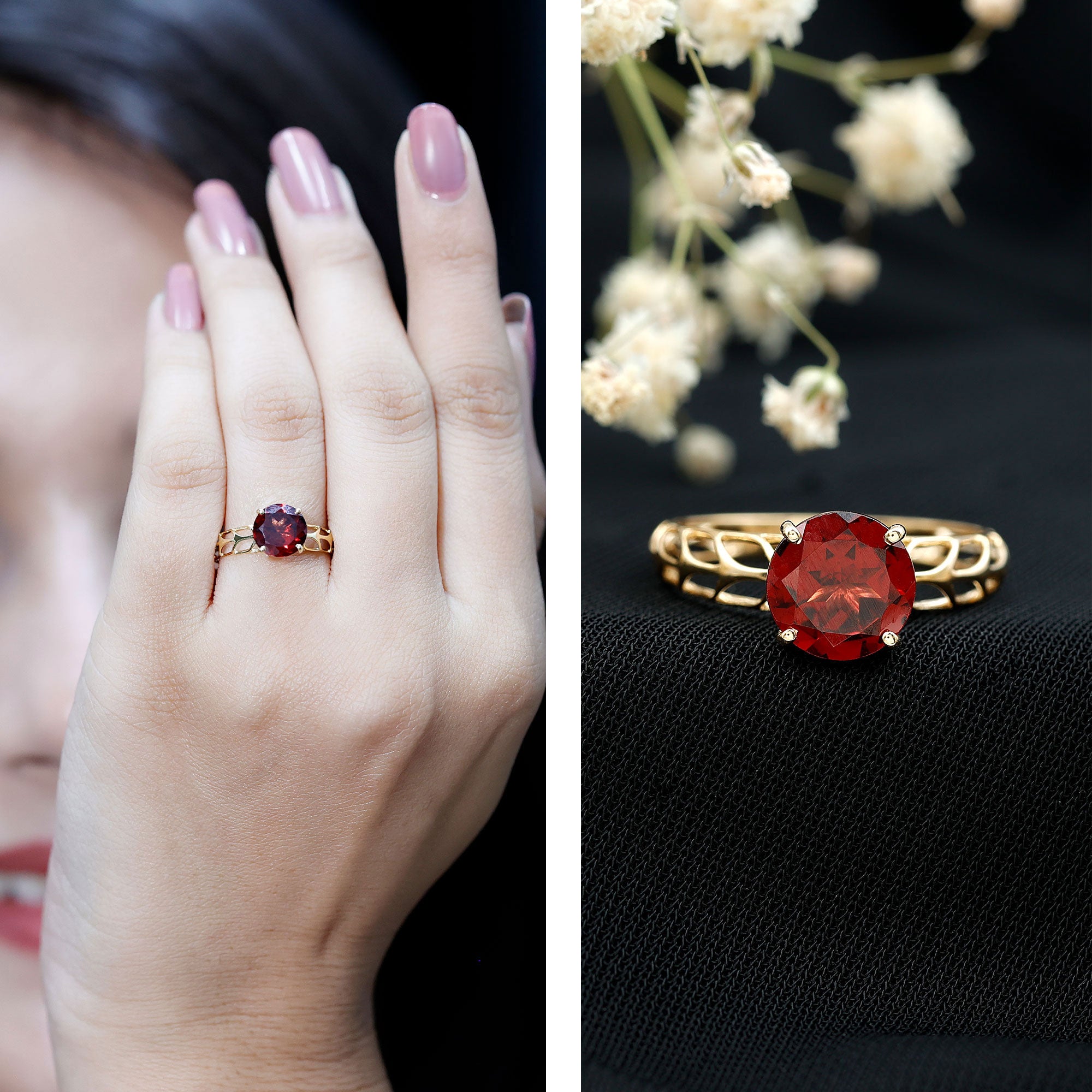 2.3 Carat Natural Garnet Filigree Engagement Ring with Certificate AAA - Rosec Jewels