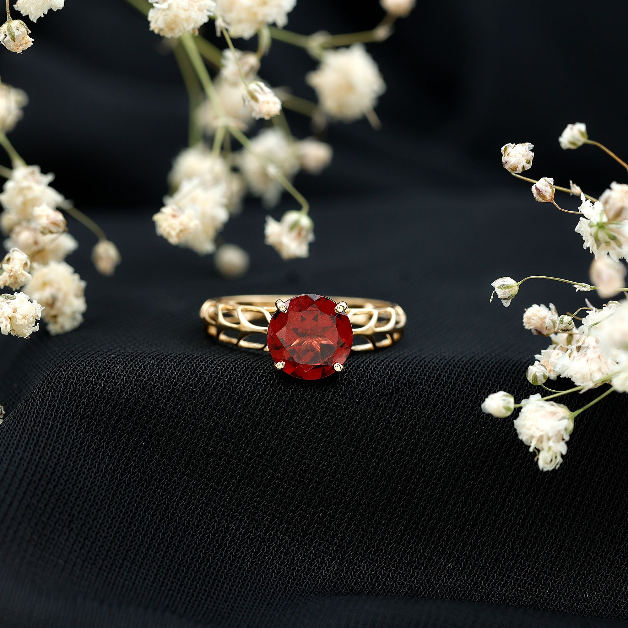 2.3 Carat Natural Garnet Filigree Engagement Ring with Certificate AAA - Rosec Jewels