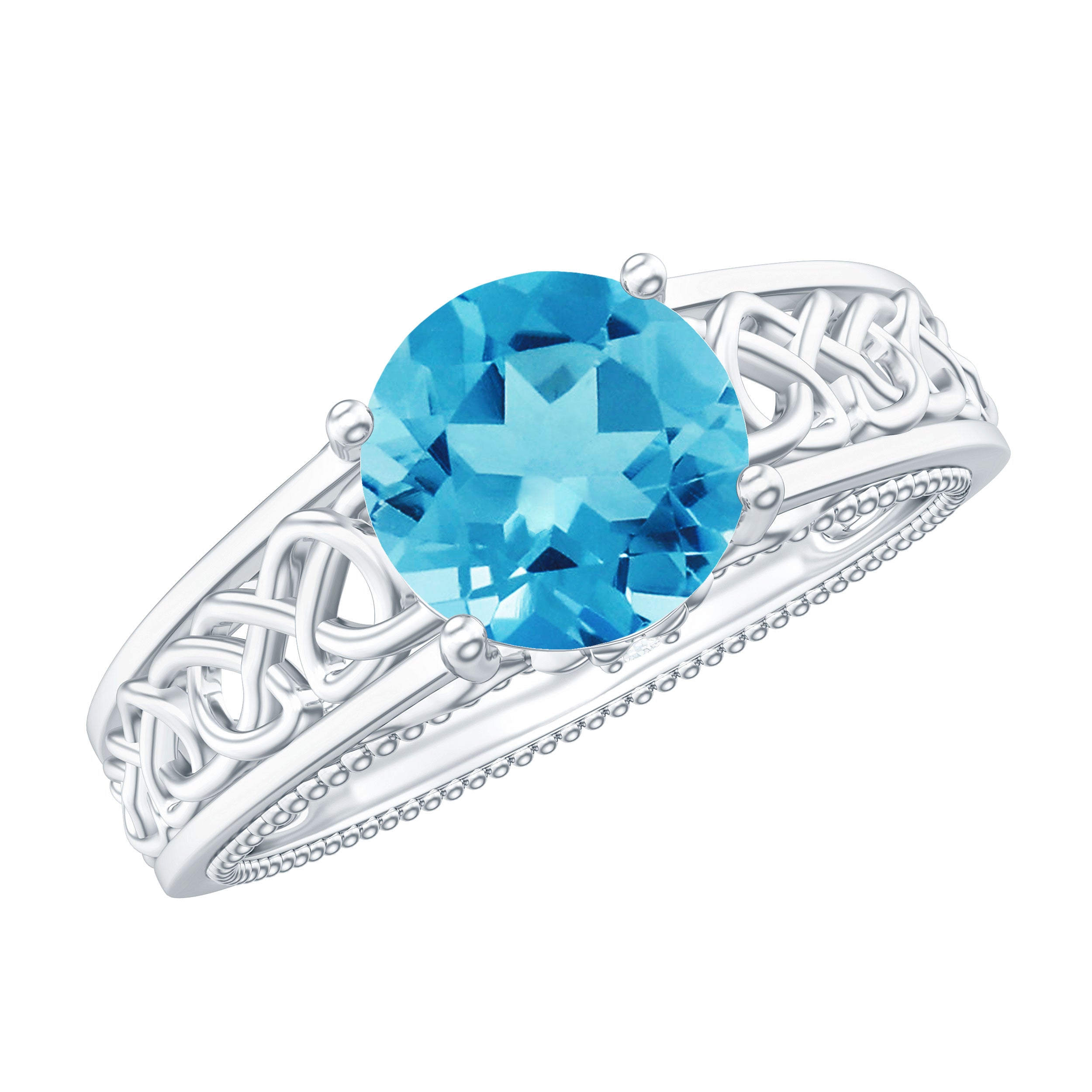 1.50 CT Swiss Blue Topaz Celtic Solitaire Band with Diamond