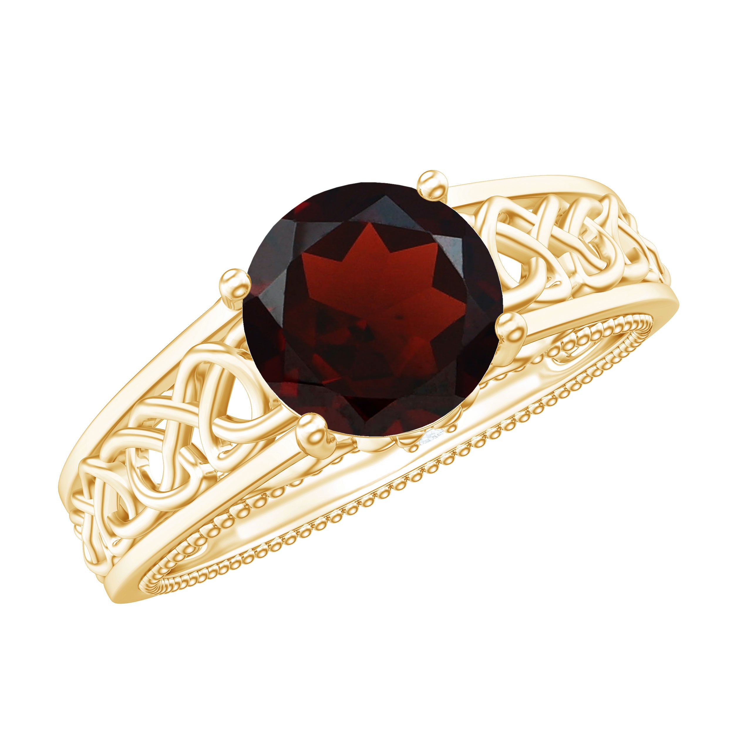 Vintage Style Garnet Diamond Engagement Ring with Celtic Knot AAA - Rosec Jewels