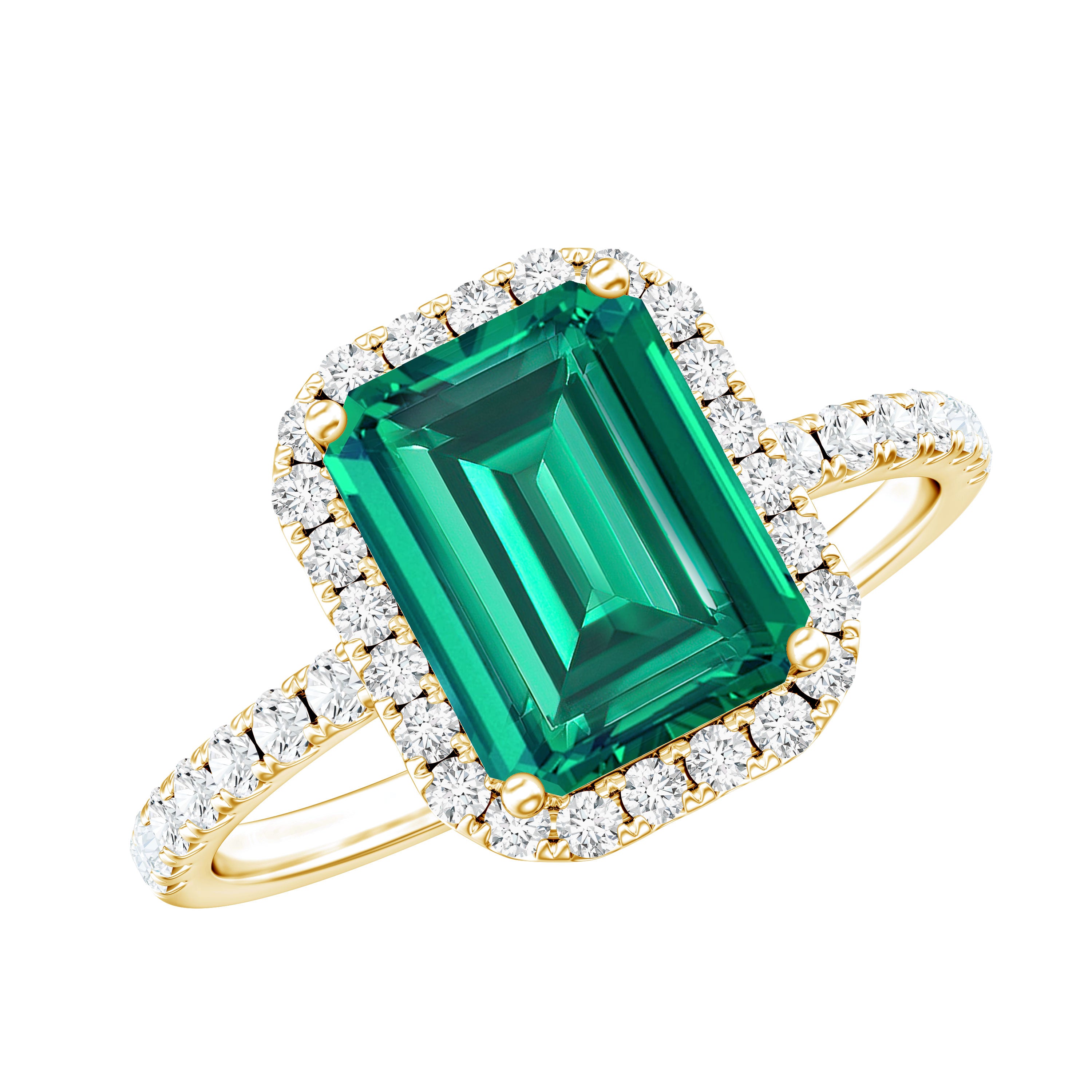 Octagon Cut Lab Grown Emerald Engagement Ring with Diamond AAAA - Rosec Jewels