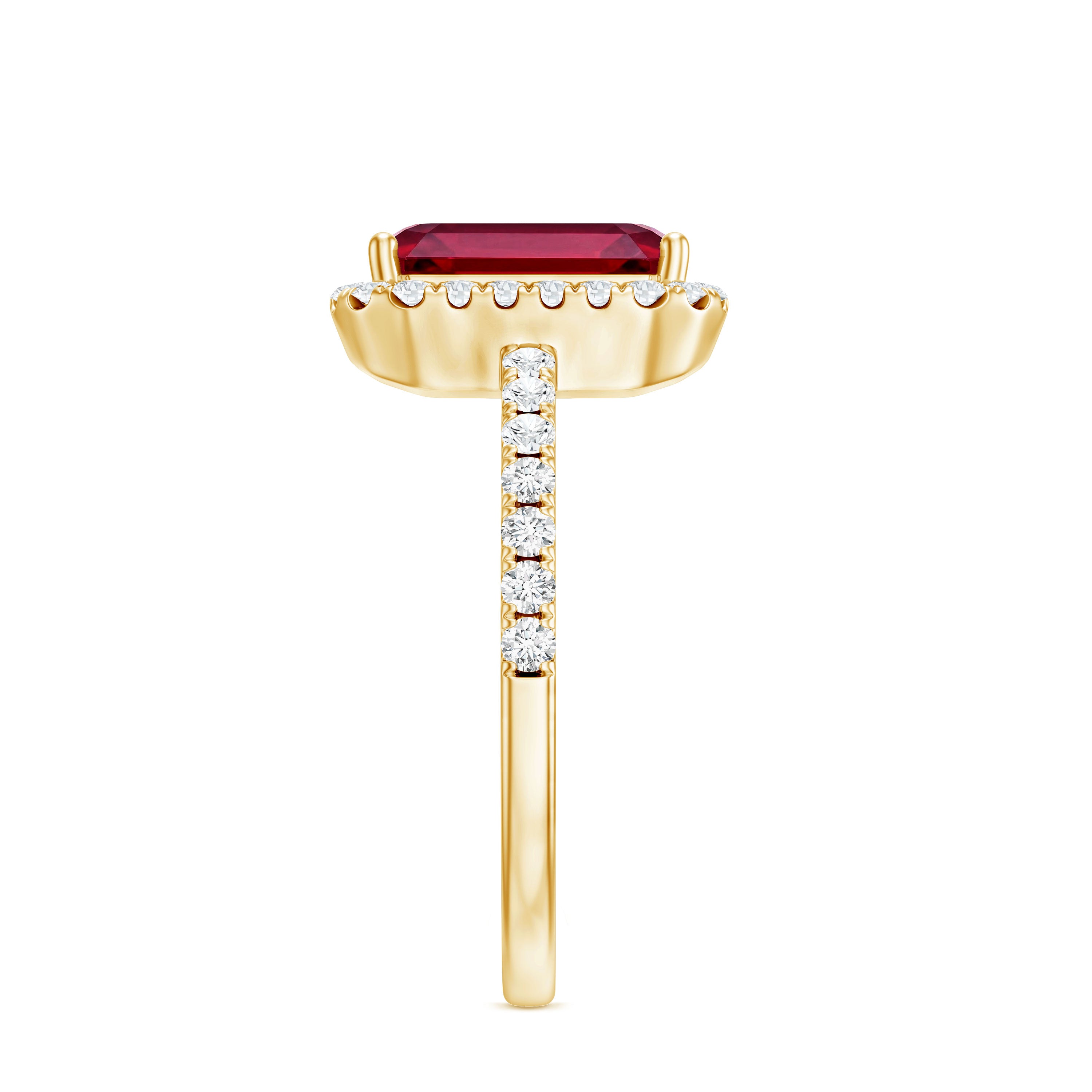 Lab Created Emerald Cut Ruby Engagement Ring with Diamond Halo AAAA - Rosec Jewels