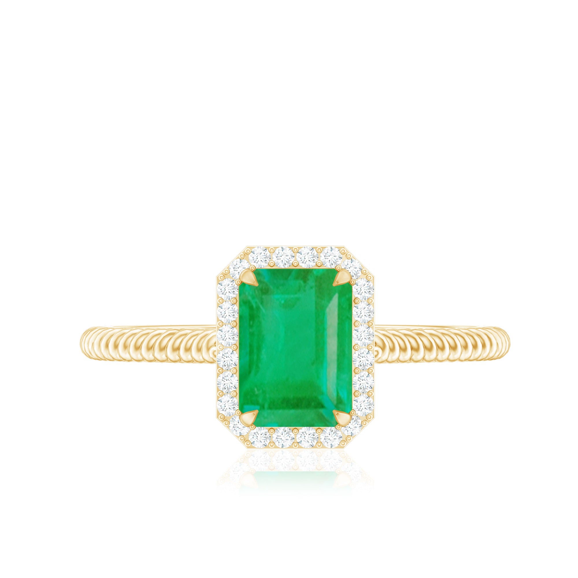 Natural 1.2 Carat Emerald Engagement Ring with Diamond Halo AAA - Rosec Jewels