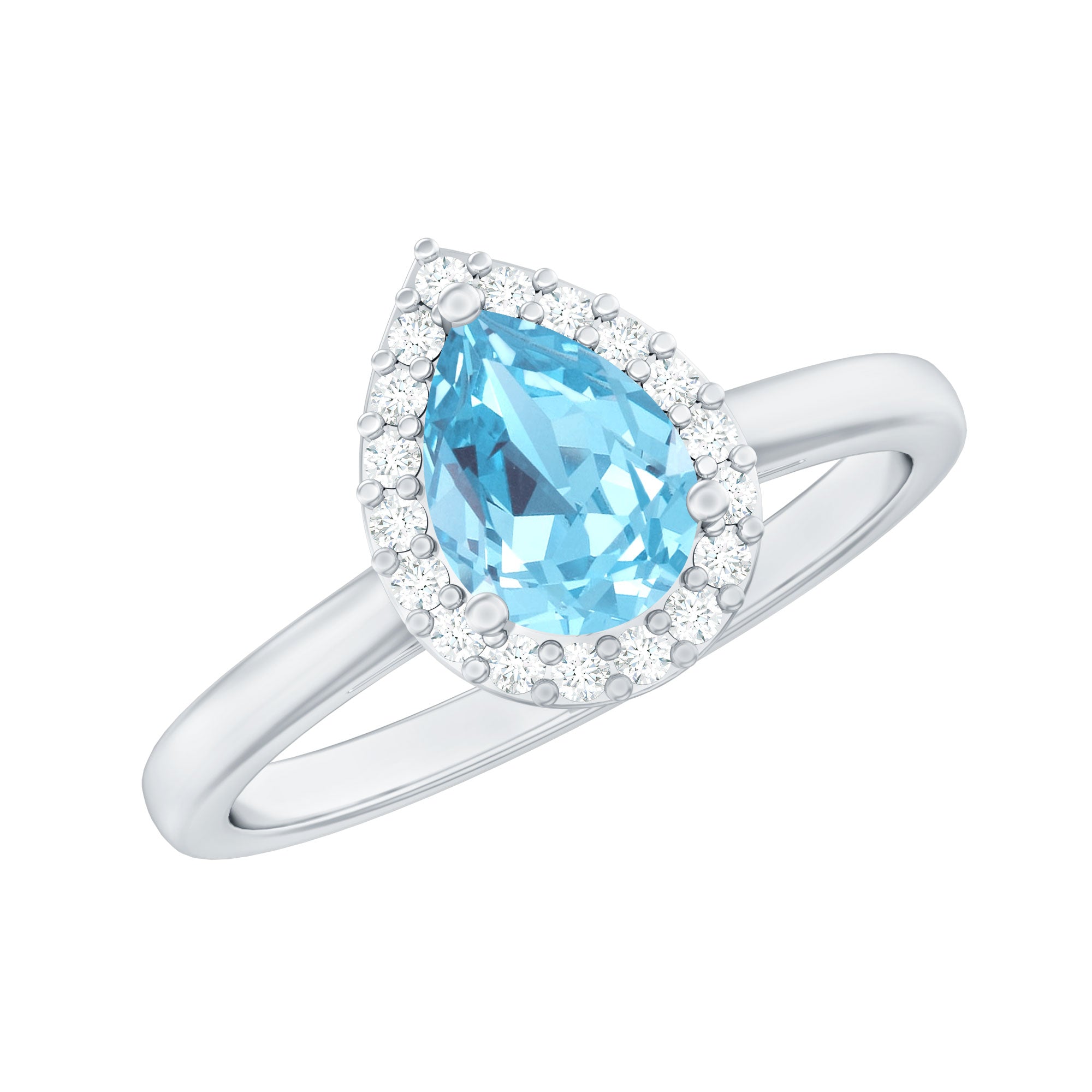Bague de fiançailles solitaire aigue-marine taille poire 3/4 ct avec halo de diamants