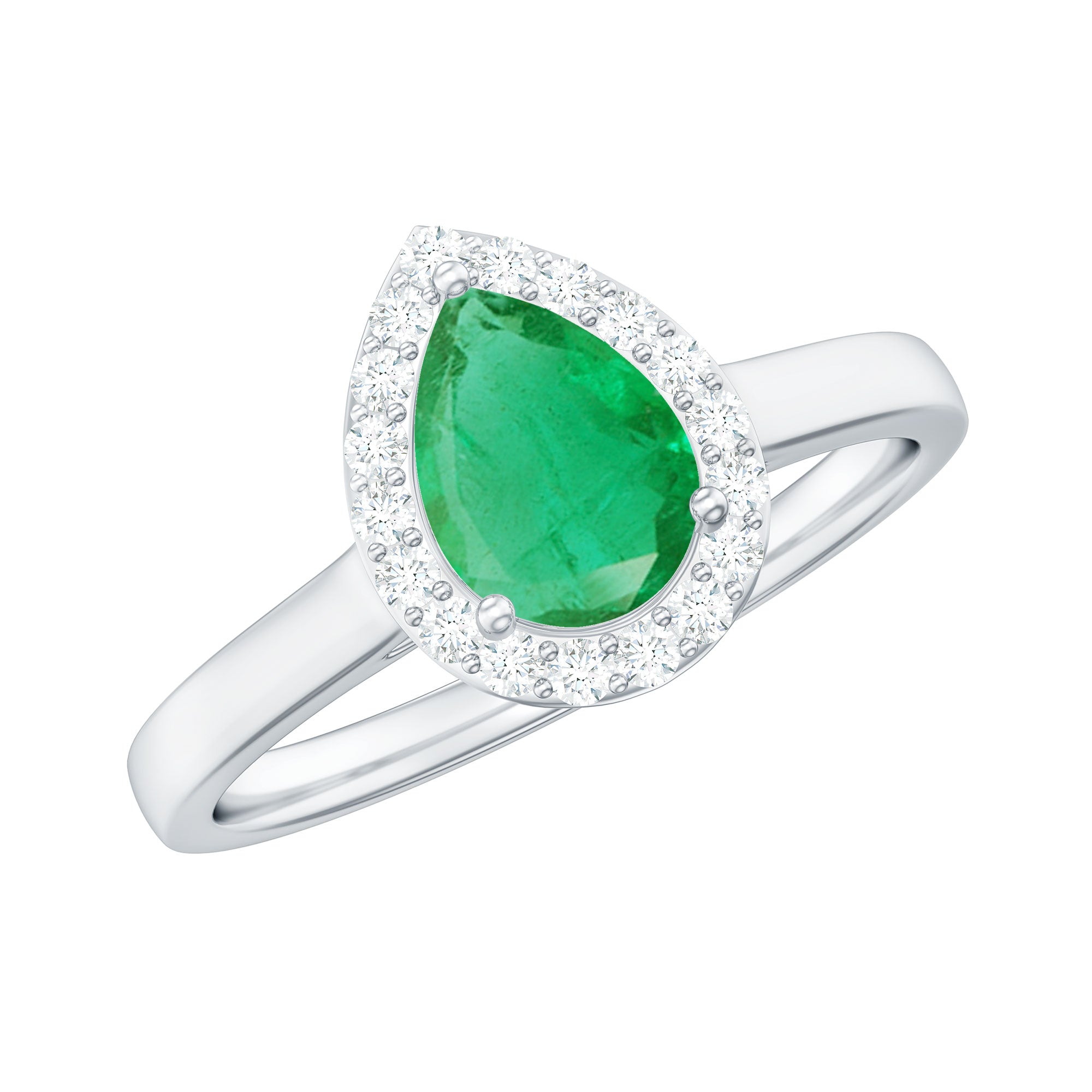 Real Emerald Teardrop Engagement Ring with Diamond Halo