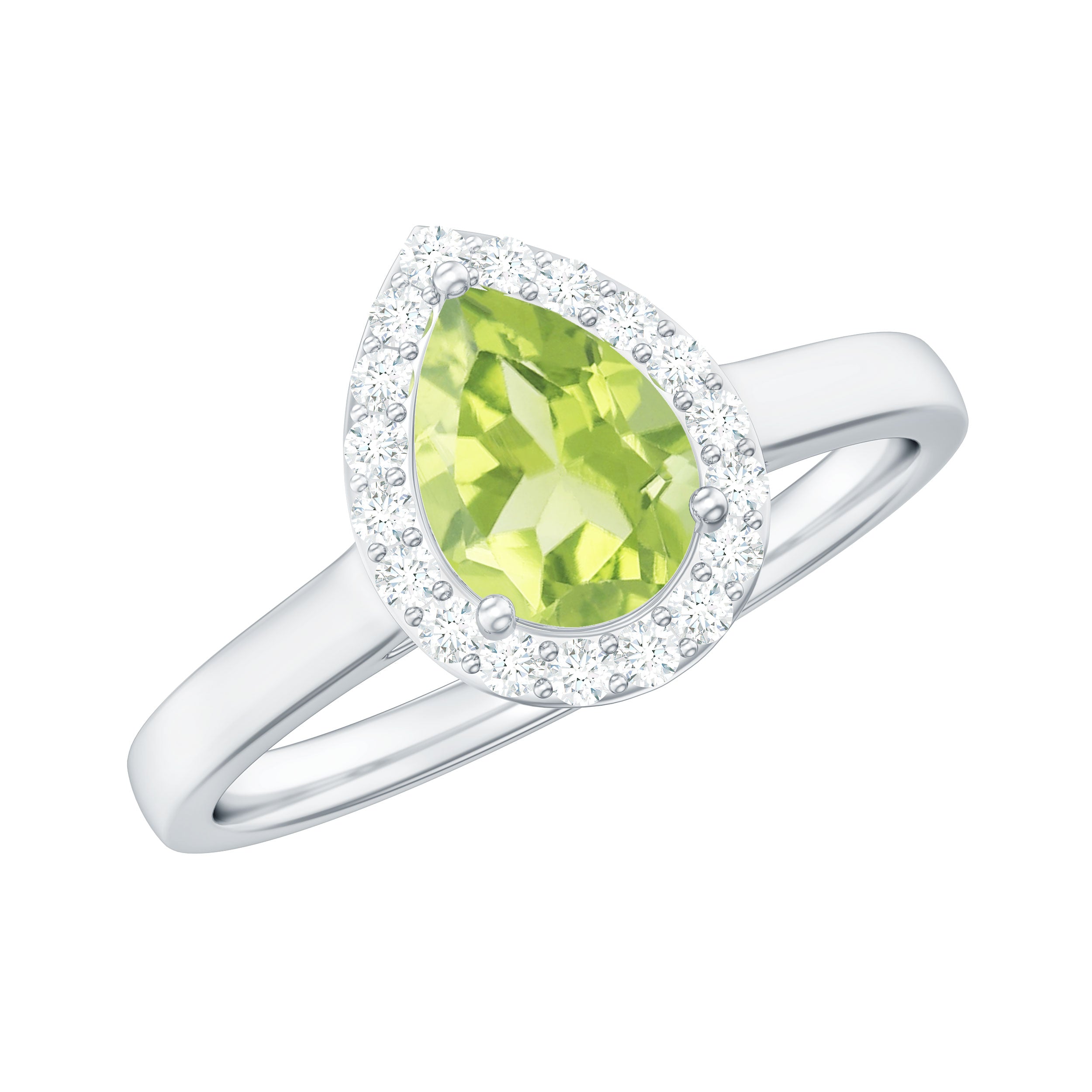 5X7 MM Pear Shaped Peridot Solitaire with Diamond Halo Ring