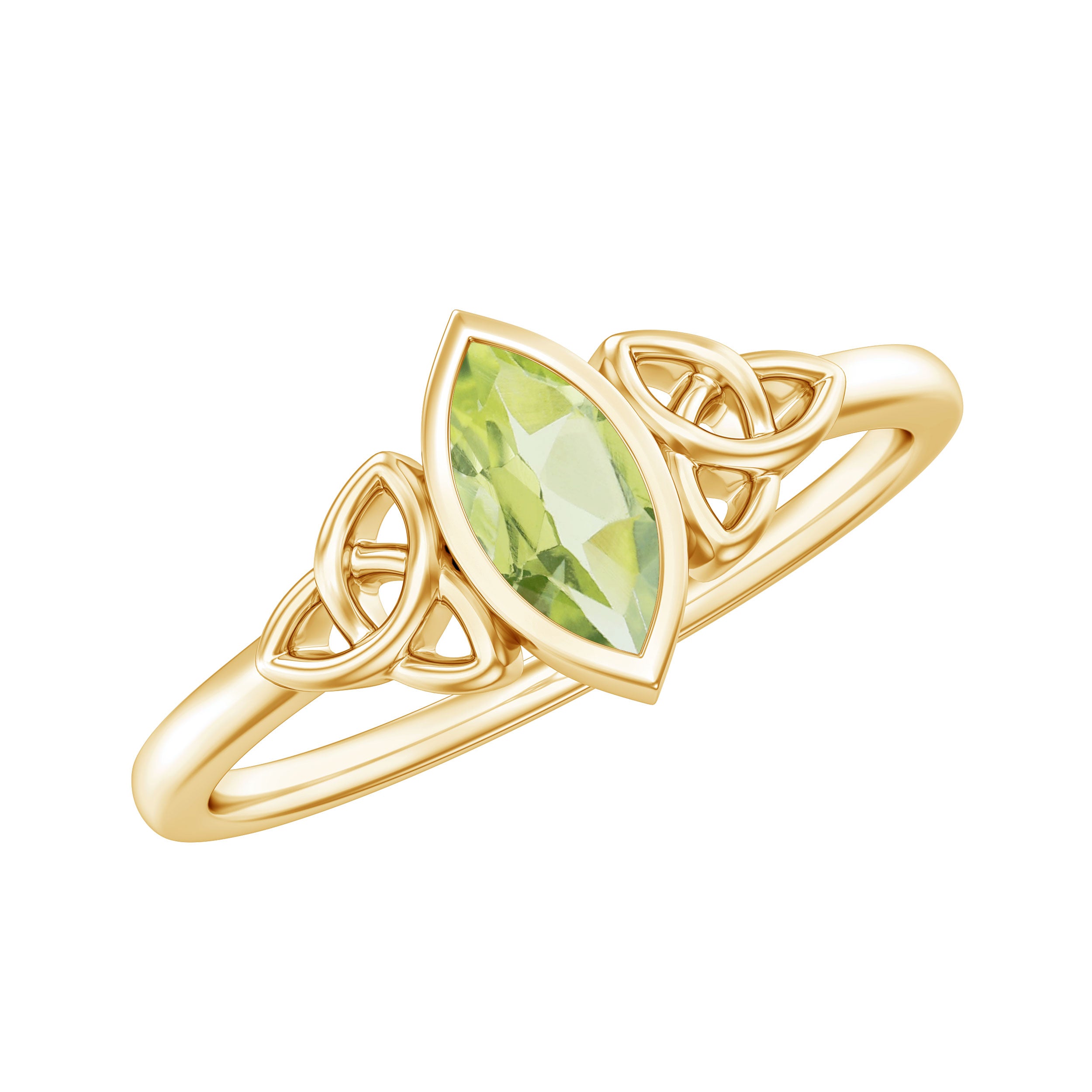 Natural 0.7 Carat Marquise Peridot Promise Ring with Celtic Knot AAA - Rosec Jewels