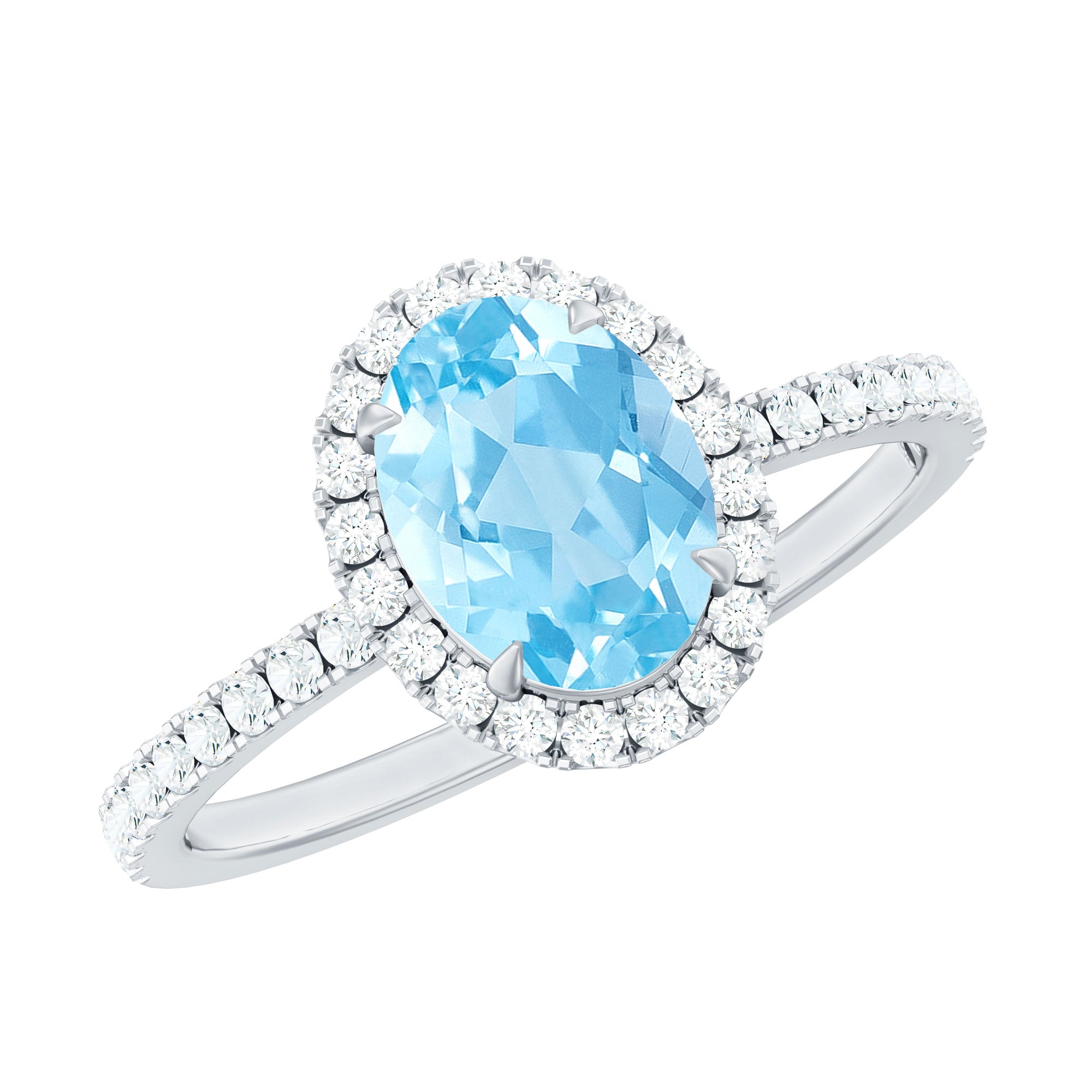 Classic Aquamarine Oval Engagement Ring with Diamond Halo