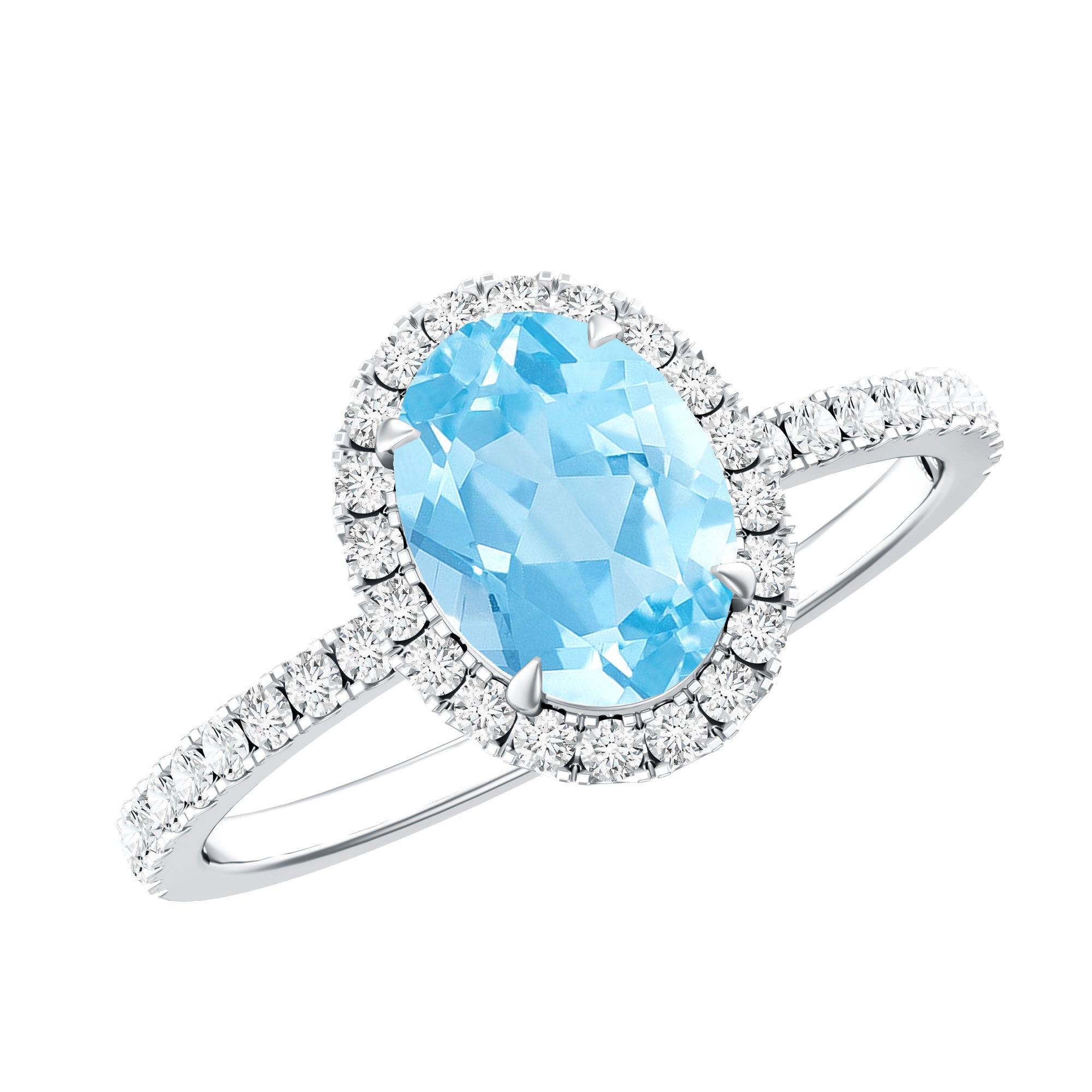 Classic Aquamarine Oval Engagement Ring with Diamond Halo AAA - Rosec Jewels