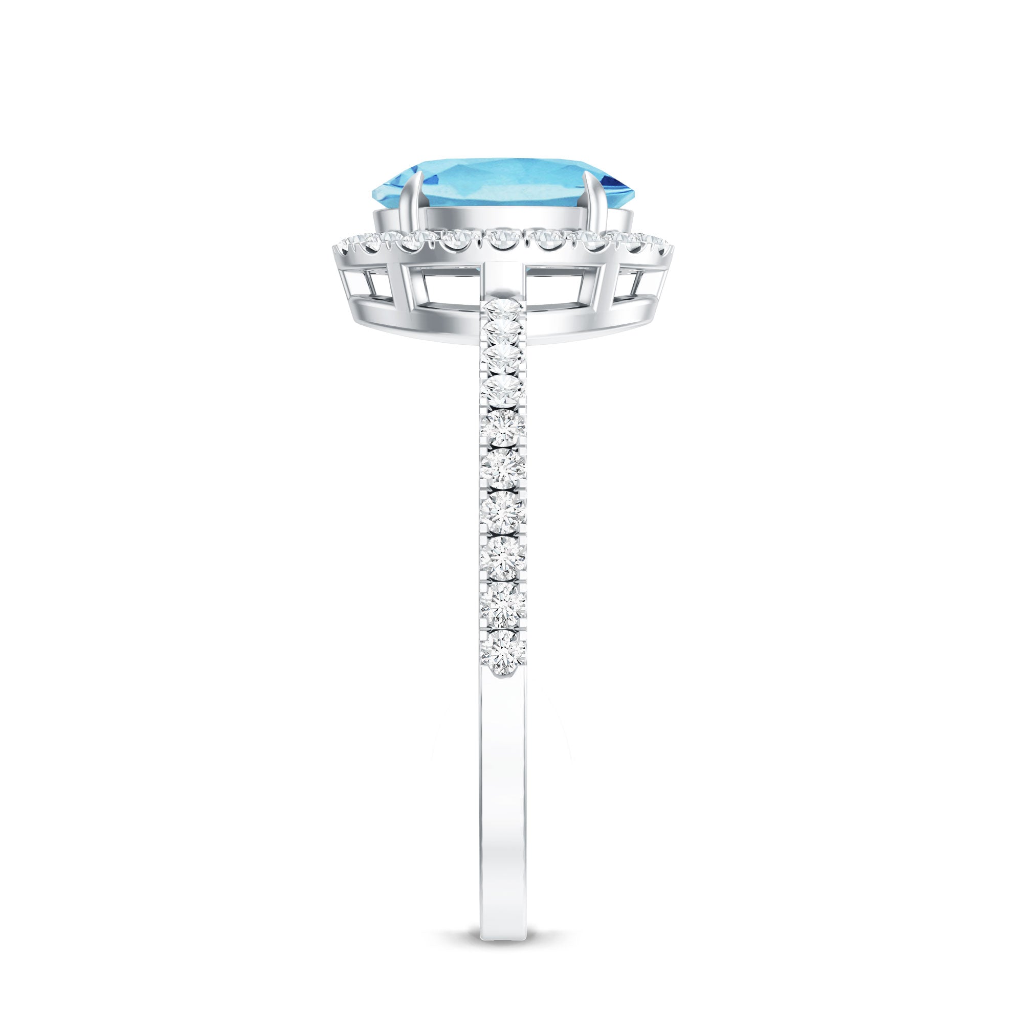 Classic Aquamarine Oval Engagement Ring with Diamond Halo AAA - Rosec Jewels