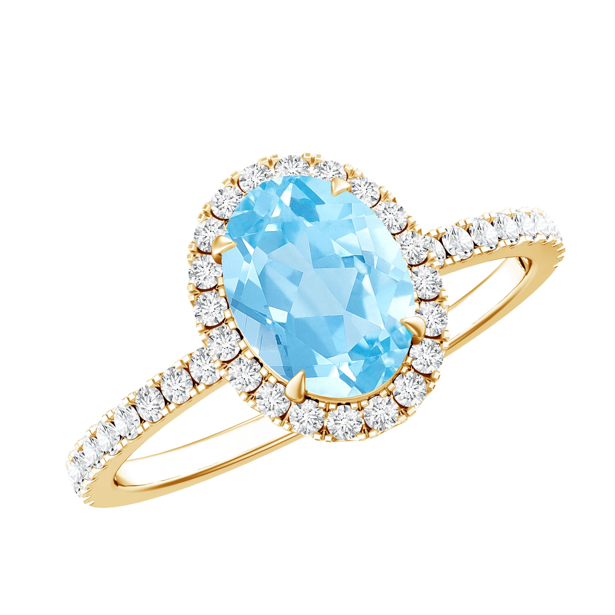 Classic Aquamarine Oval Engagement Ring with Diamond Halo AAA - Rosec Jewels