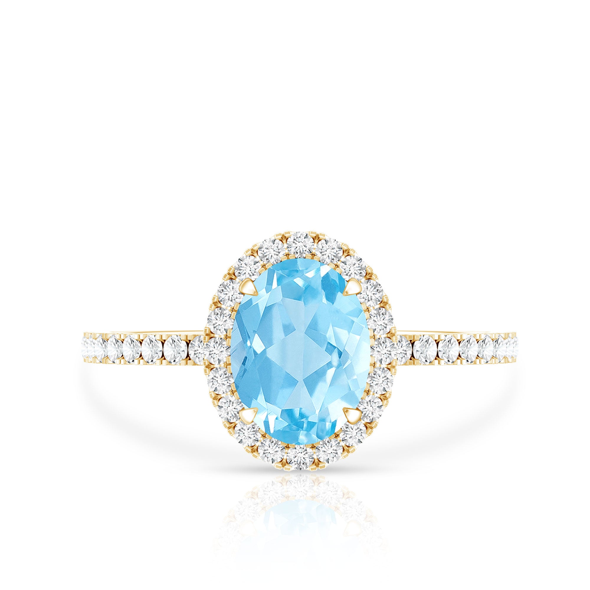 Classic Aquamarine Oval Engagement Ring with Diamond Halo AAA - Rosec Jewels