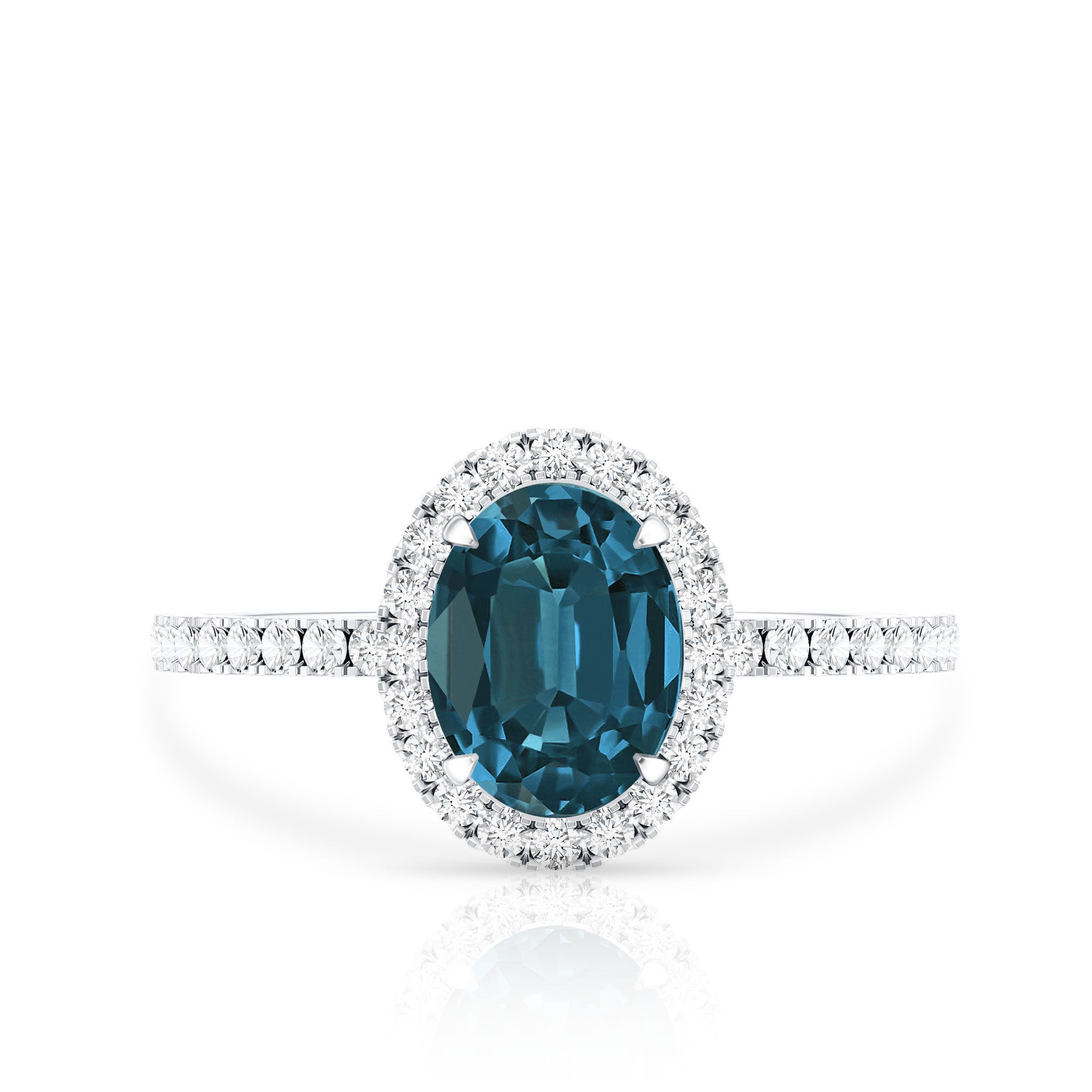 Oval 6X8MM London Blue Topaz Halo Engagement Ring AAA - Rosec Jewels
