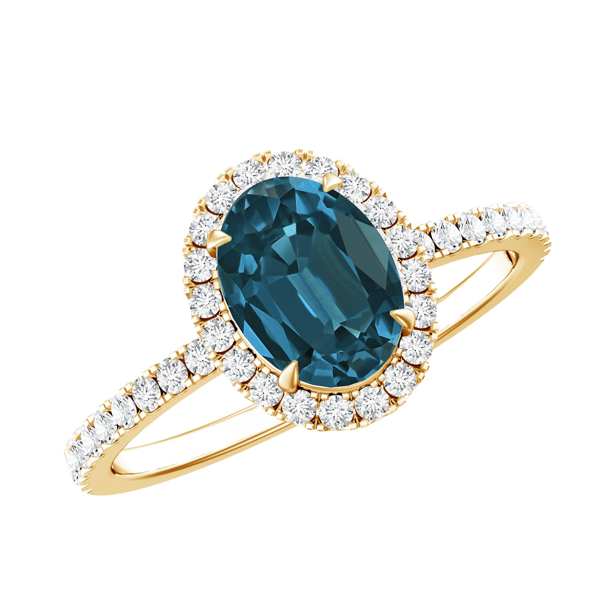 Oval 6X8MM London Blue Topaz Halo Engagement Ring AAA - Rosec Jewels