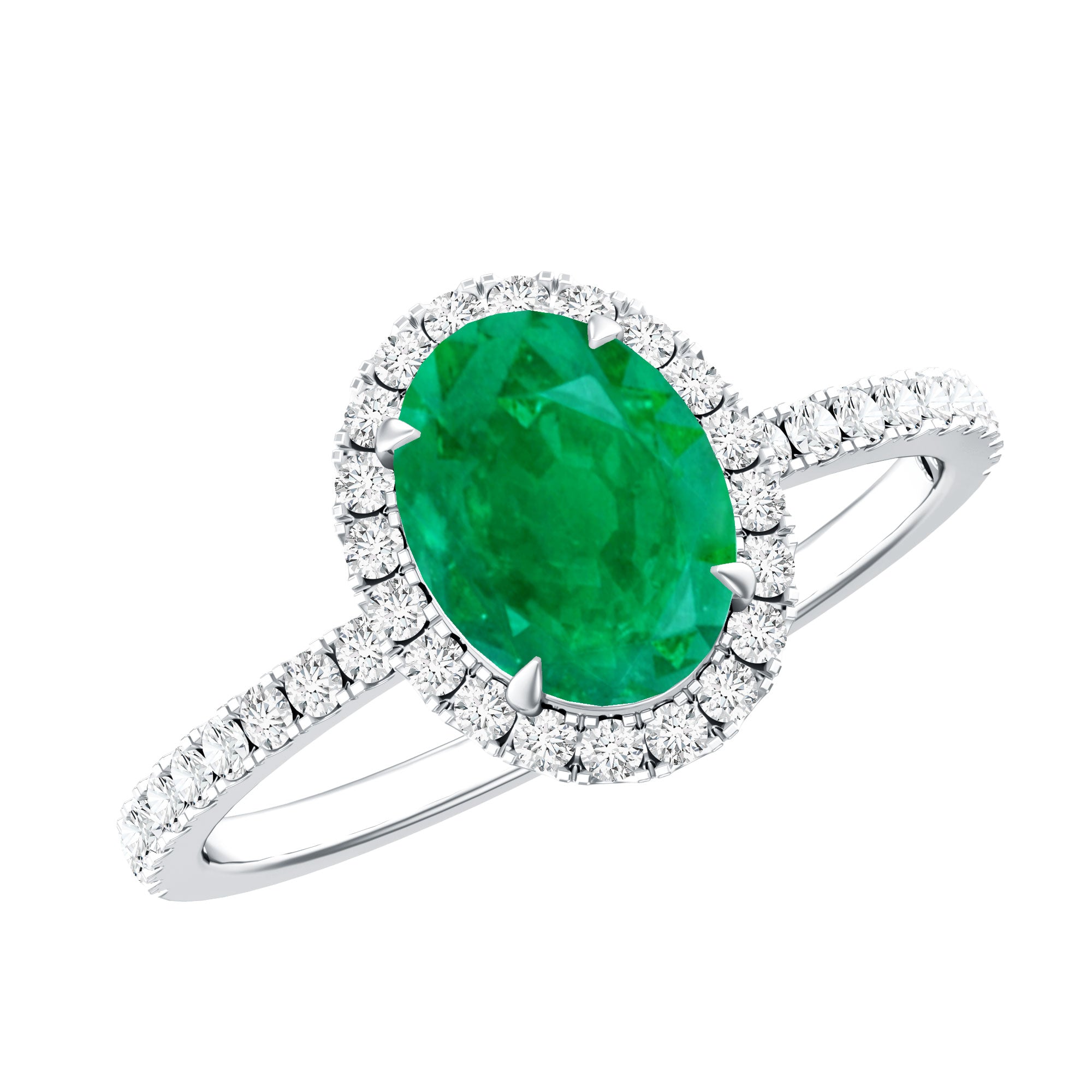 Genuine 6X8MM Oval Emerald Engagement Ring with Diamond Halo AAA - Rosec Jewels