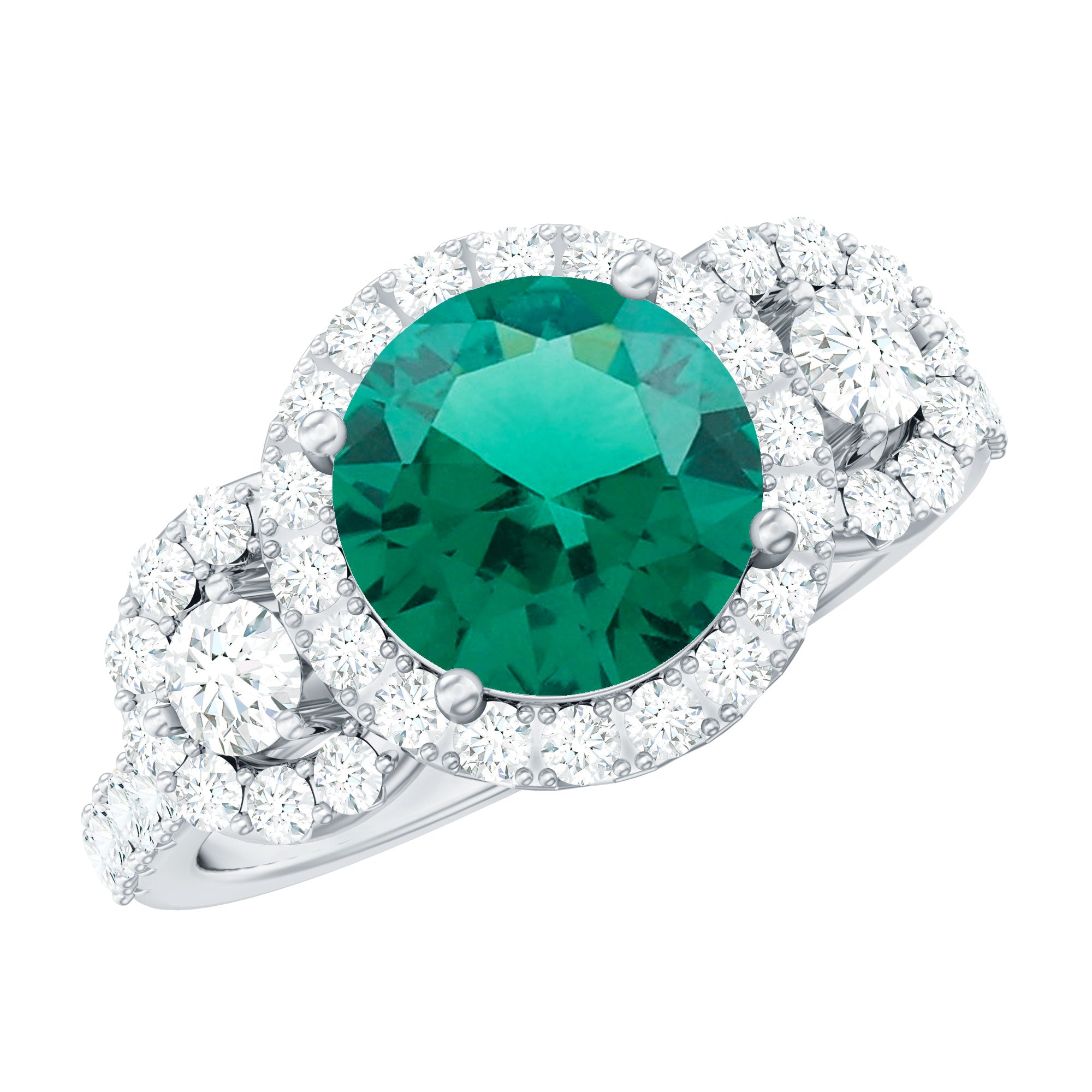 Certified 8mm Lab Grown Emerald Vintage Looking Engagement Ring with Moissanite