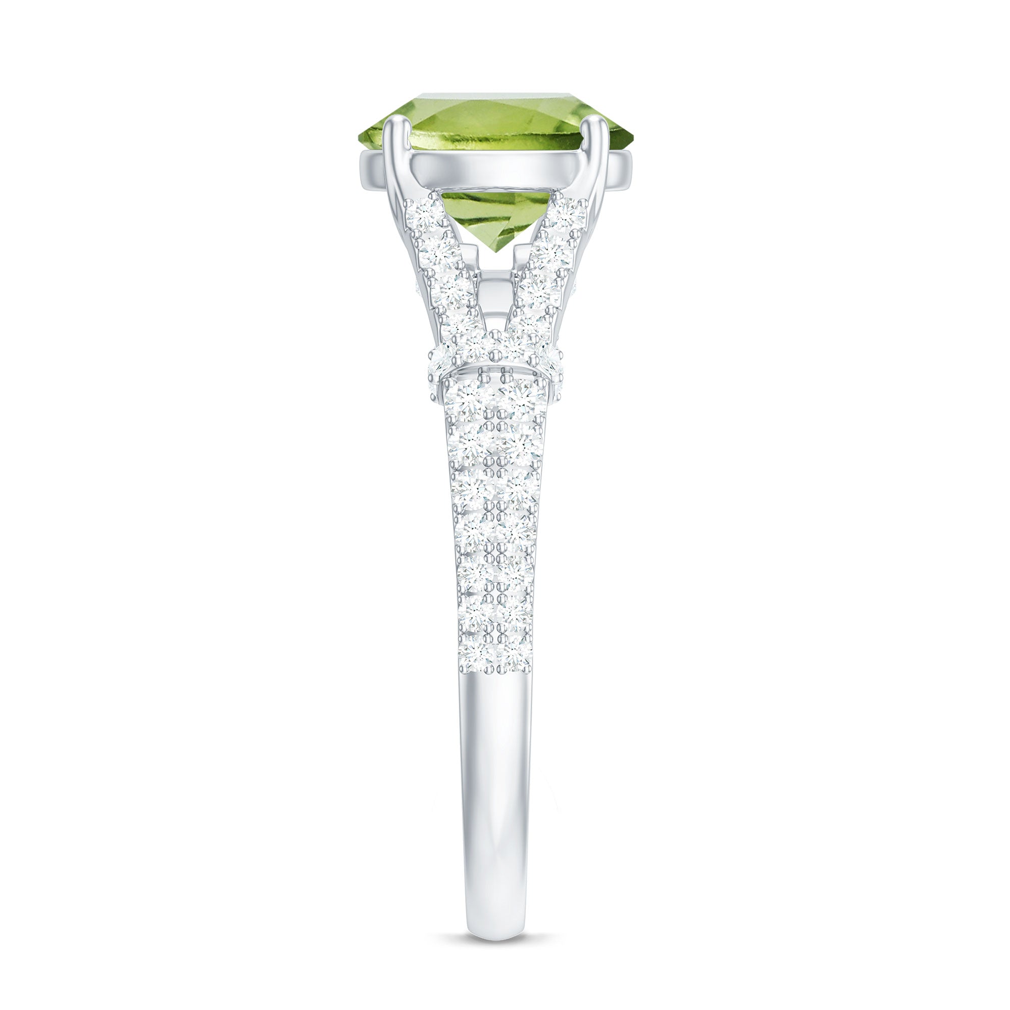 Peridot Solitaire Engagement Ring with Moissanite in Split Shank AAA - Rosec Jewels