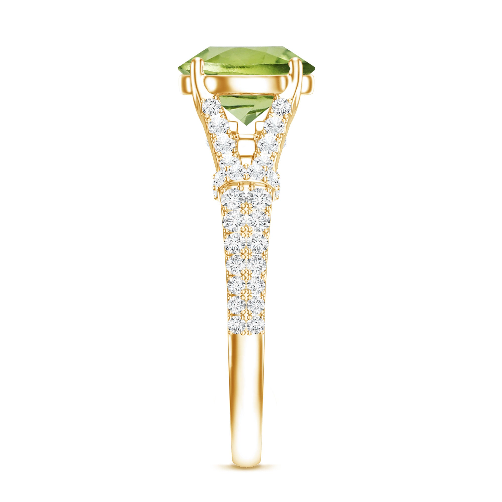 Peridot Solitaire Engagement Ring with Moissanite in Split Shank AAA - Rosec Jewels