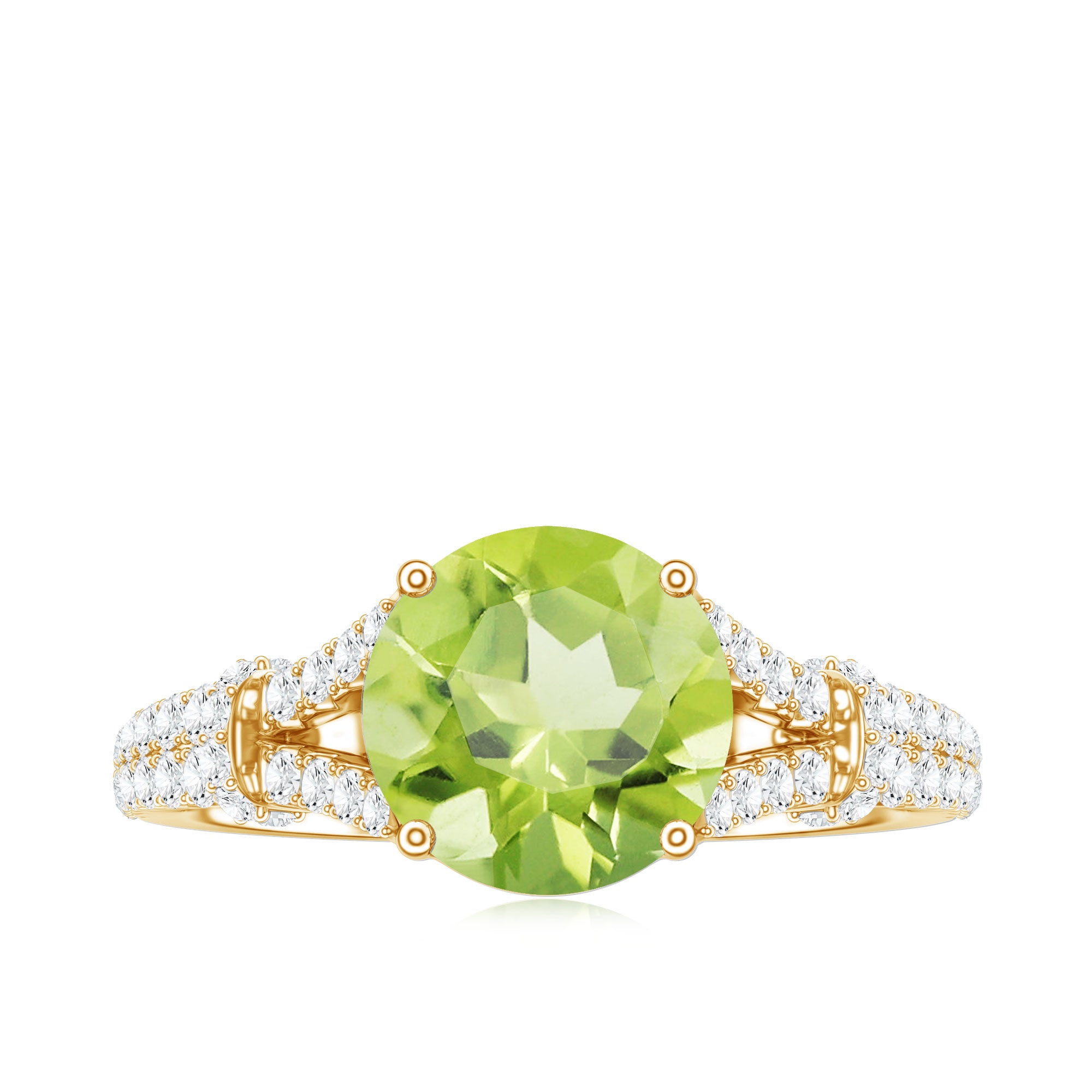 Peridot Solitaire Engagement Ring with Moissanite in Split Shank AAA - Rosec Jewels