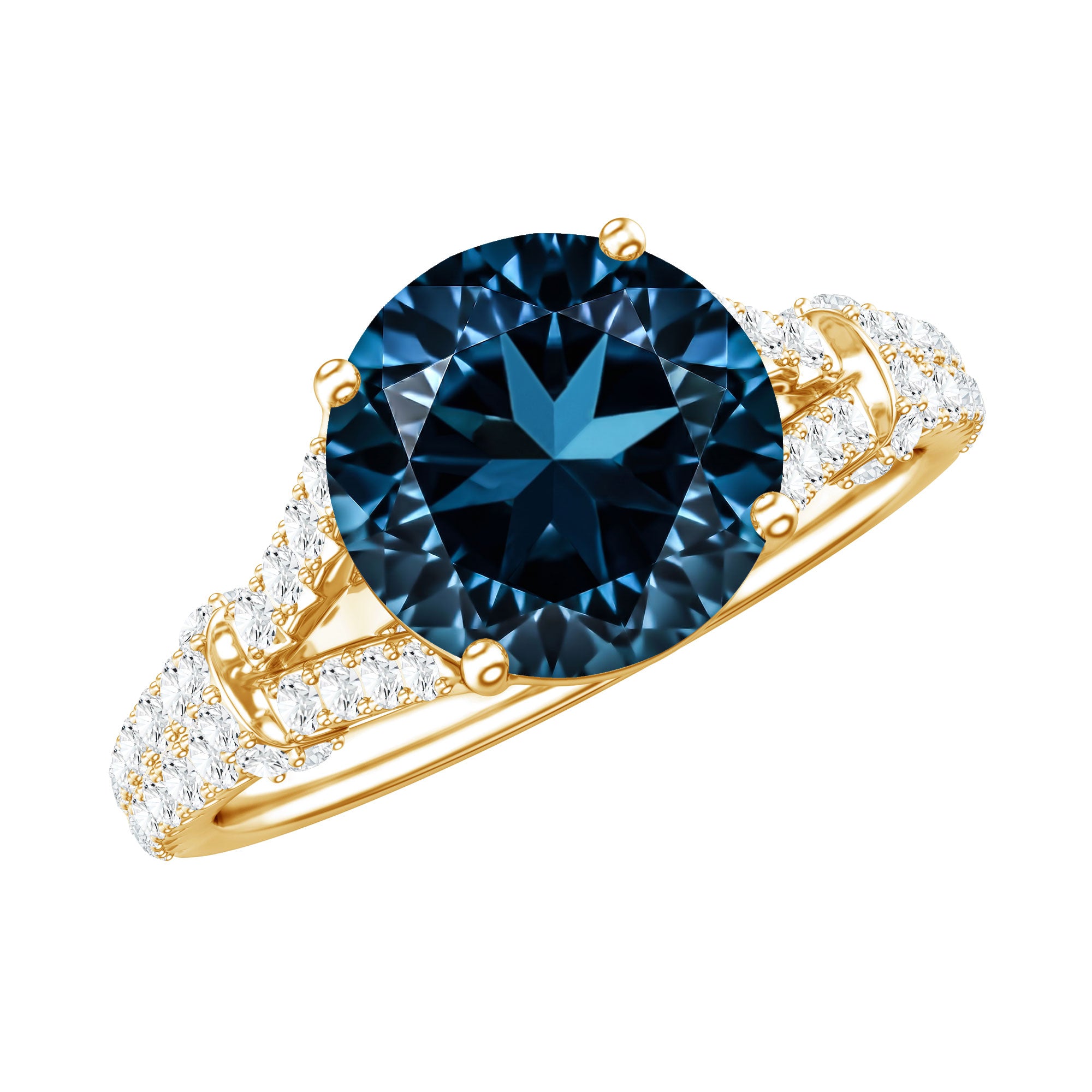 Natural London Blue Topaz Split Shank Engagement Ring AAA - Rosec Jewels