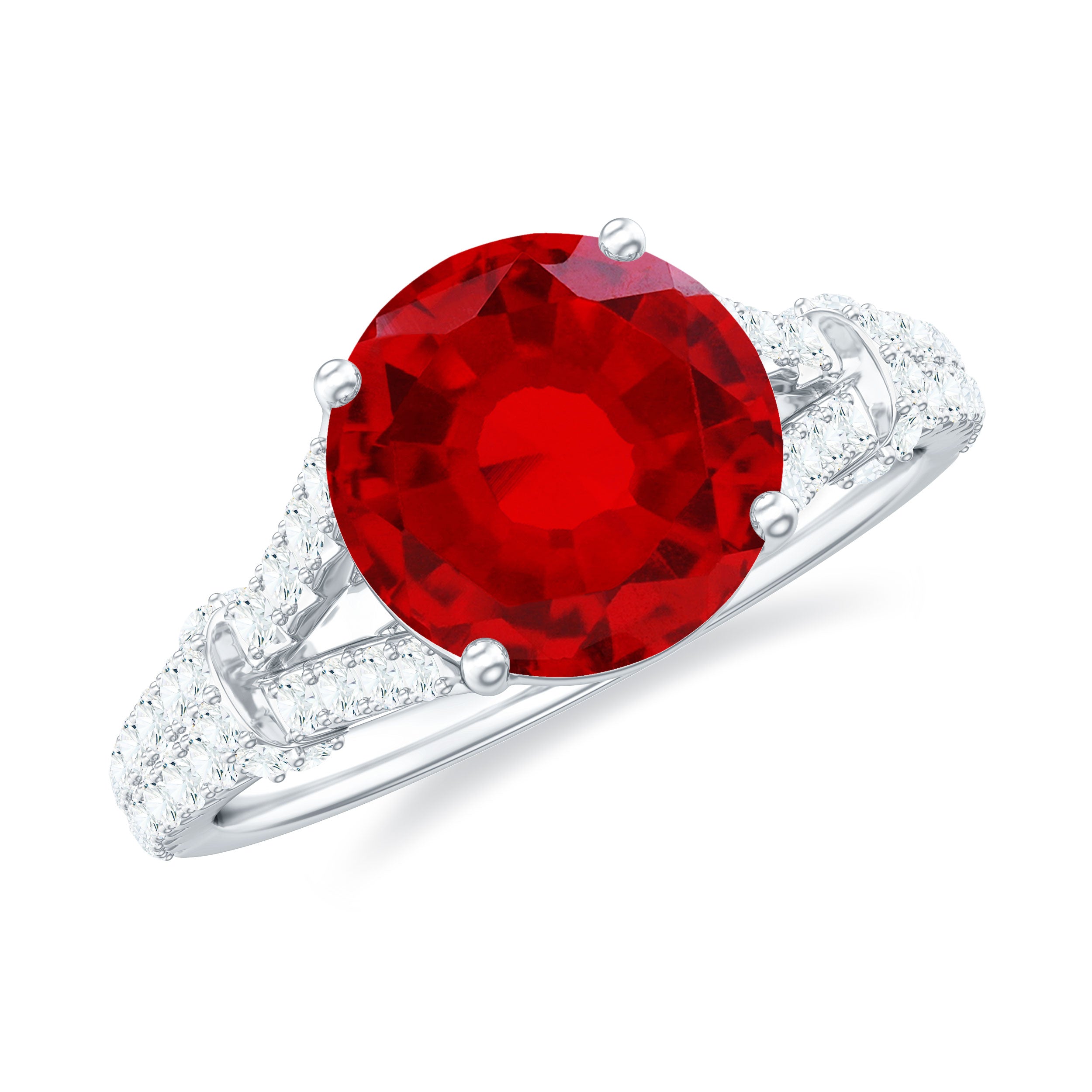 Lab Created Ruby and Diamond Split Shank Engagement Ring