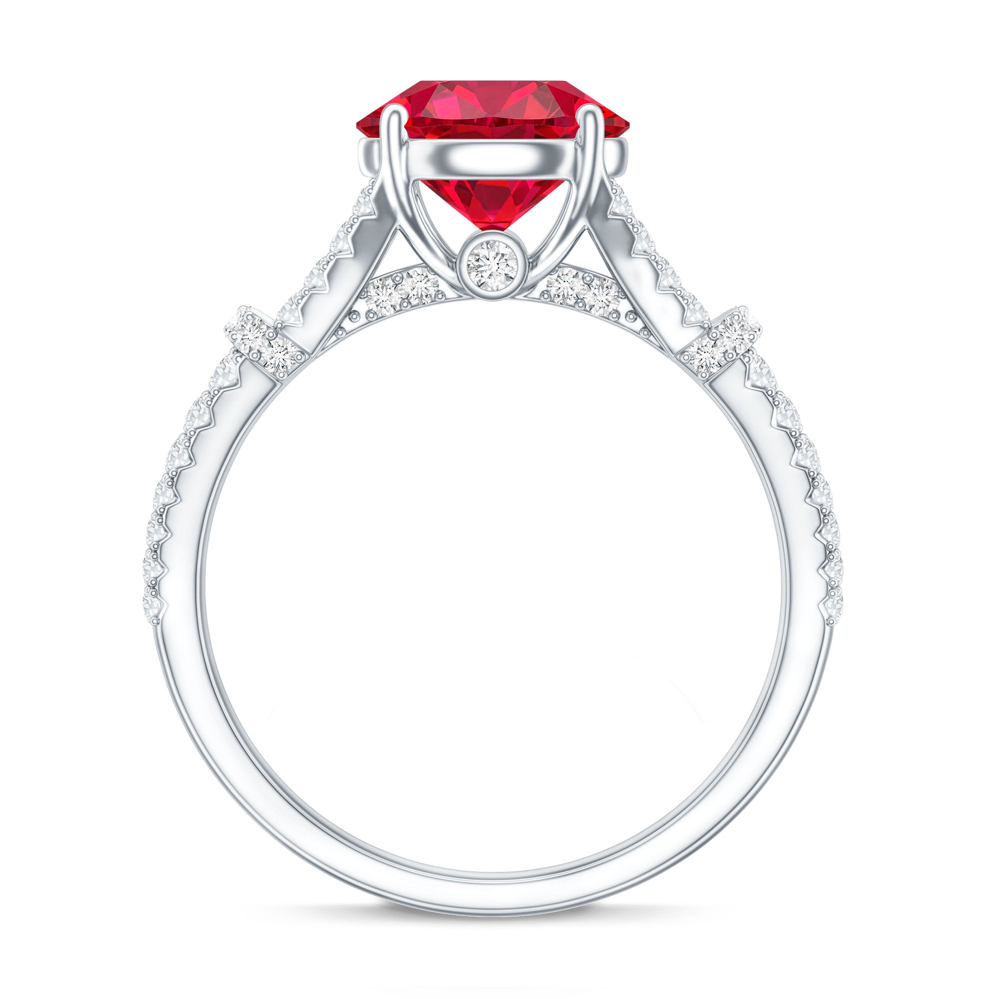 Lab Created Ruby and Diamond Split Shank Engagement Ring AAAA - Rosec Jewels