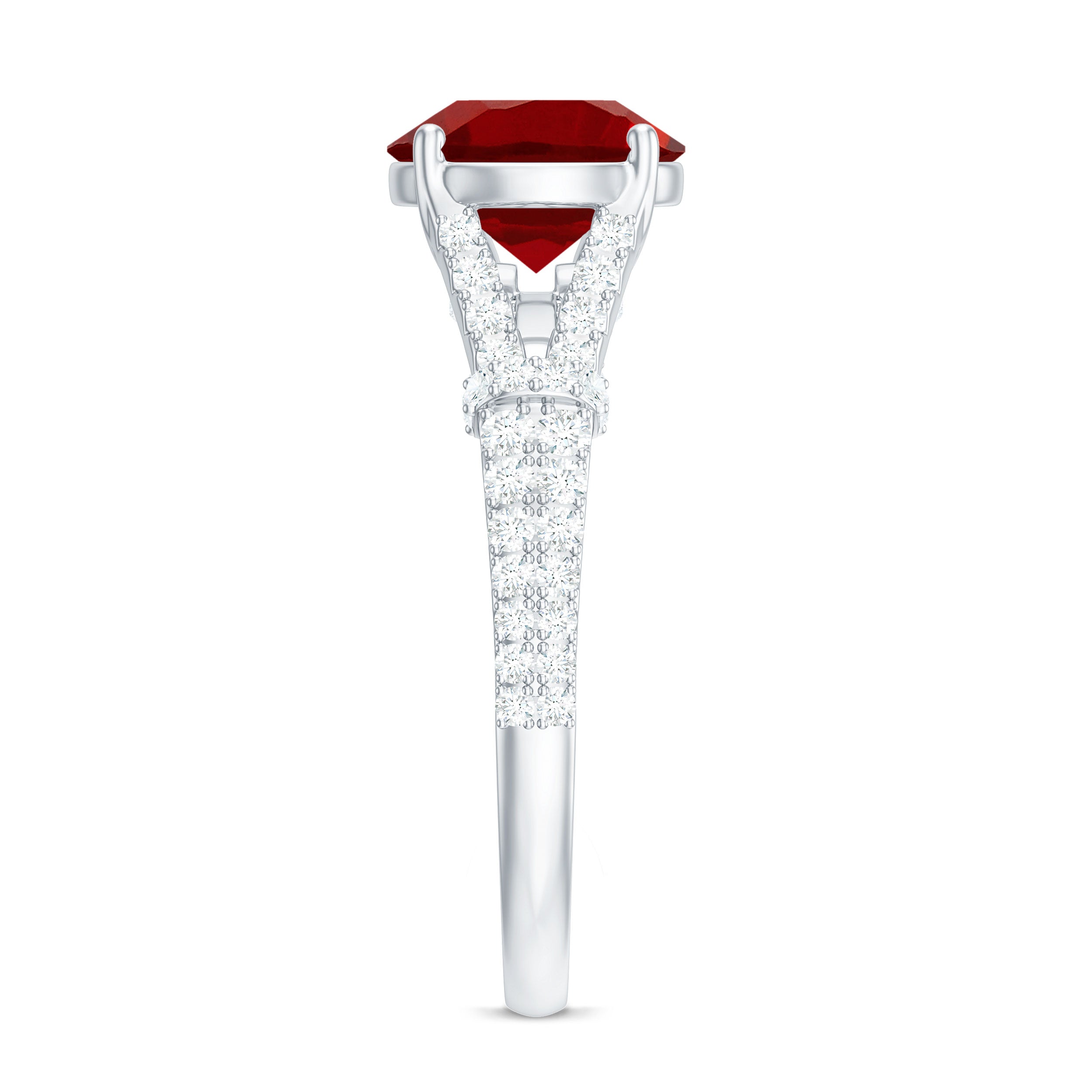 Rosec Jewels-Lab Created Ruby and Diamond Split Shank Engagement Ring