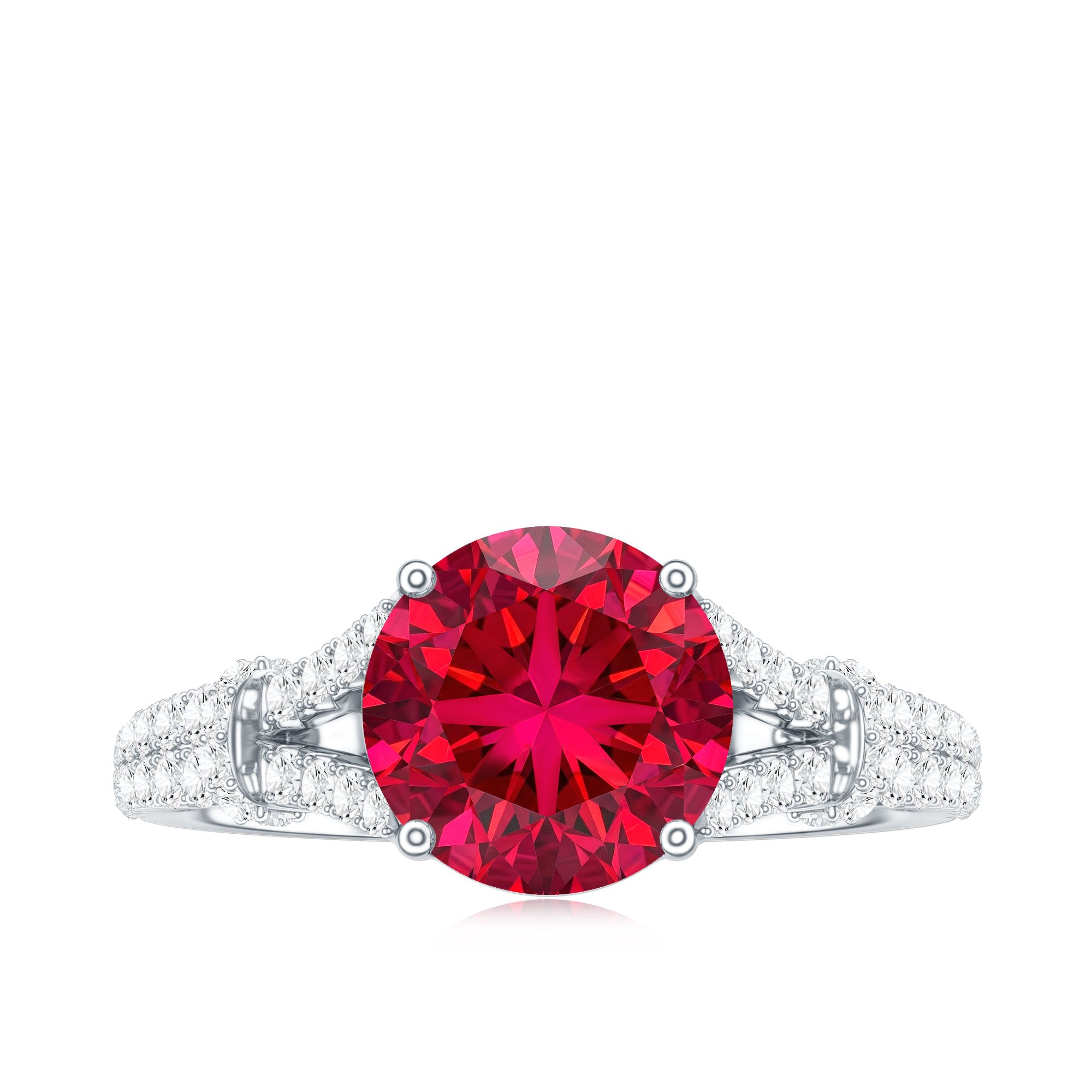 Lab Created Ruby and Diamond Split Shank Engagement Ring AAAA - Rosec Jewels