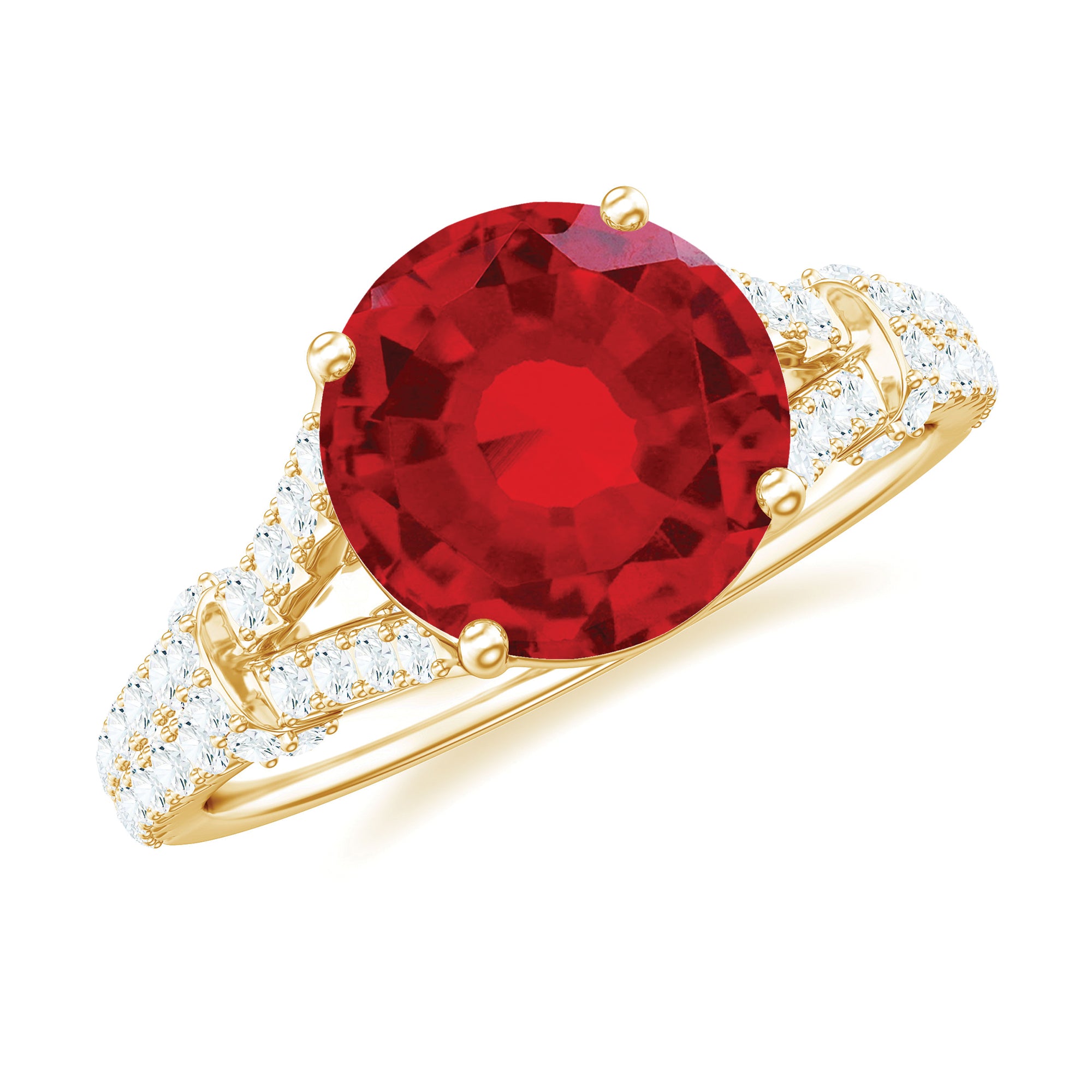 Rosec Jewels-Lab Created Ruby and Diamond Split Shank Engagement Ring