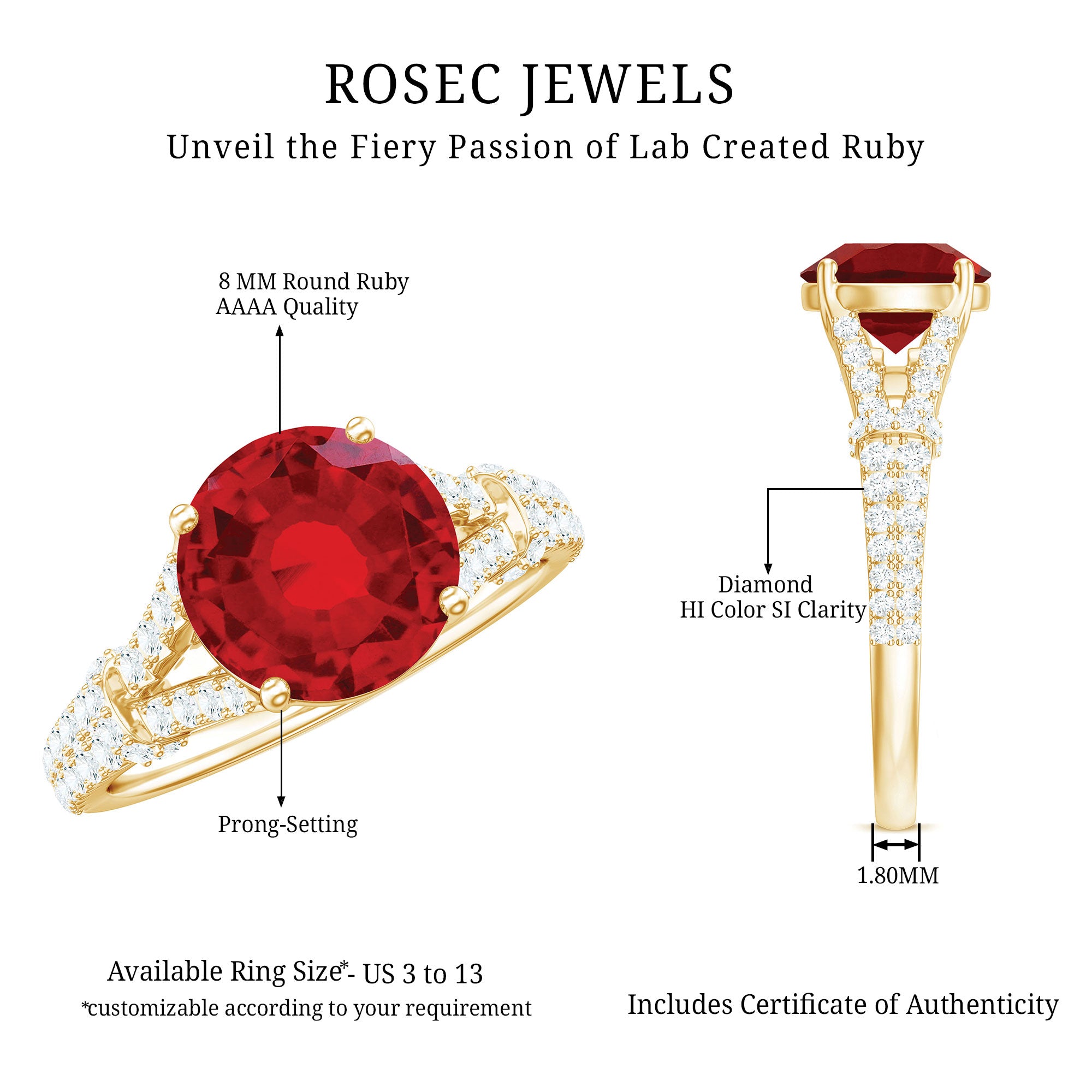 Rosec Jewels-Lab Created Ruby and Diamond Split Shank Engagement Ring