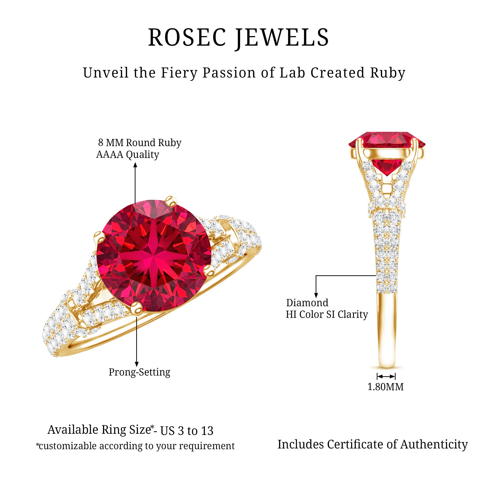 Lab Created Ruby and Diamond Split Shank Engagement Ring AAAA - Rosec Jewels