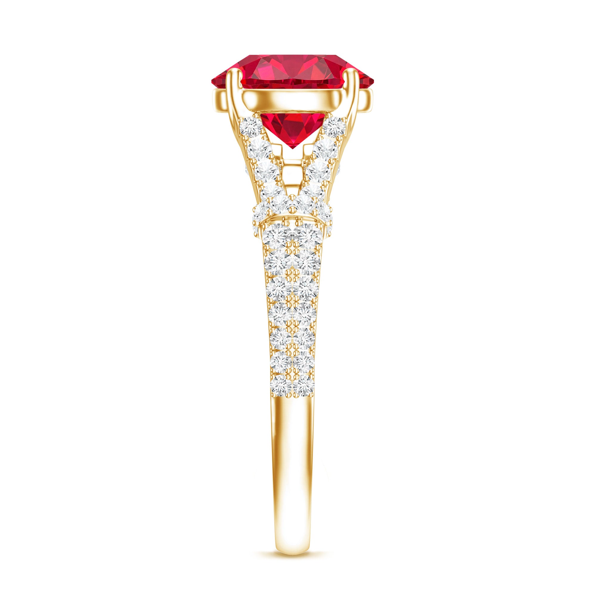 Lab Created Ruby and Diamond Split Shank Engagement Ring AAAA - Rosec Jewels