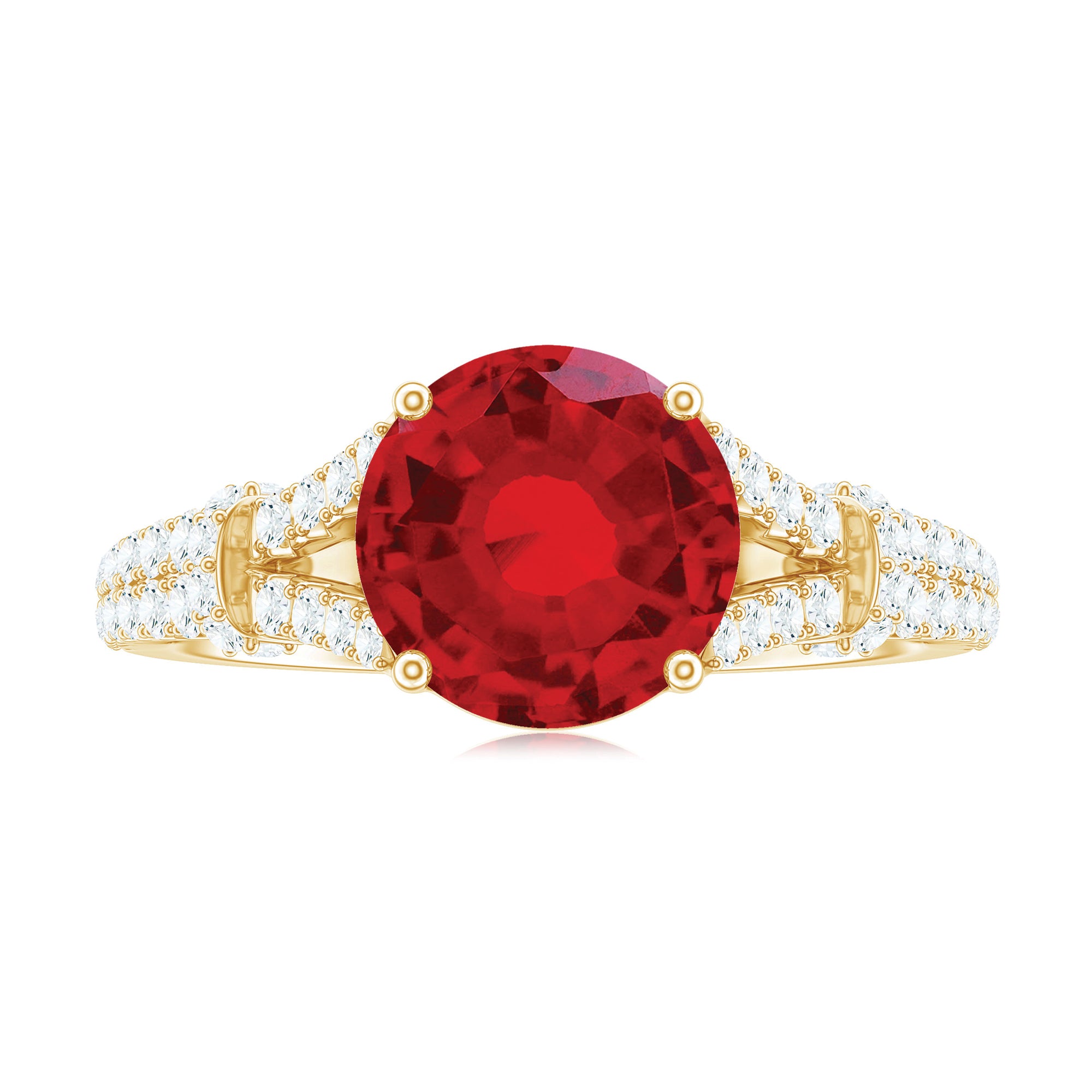 Rosec Jewels-Lab Created Ruby and Diamond Split Shank Engagement Ring