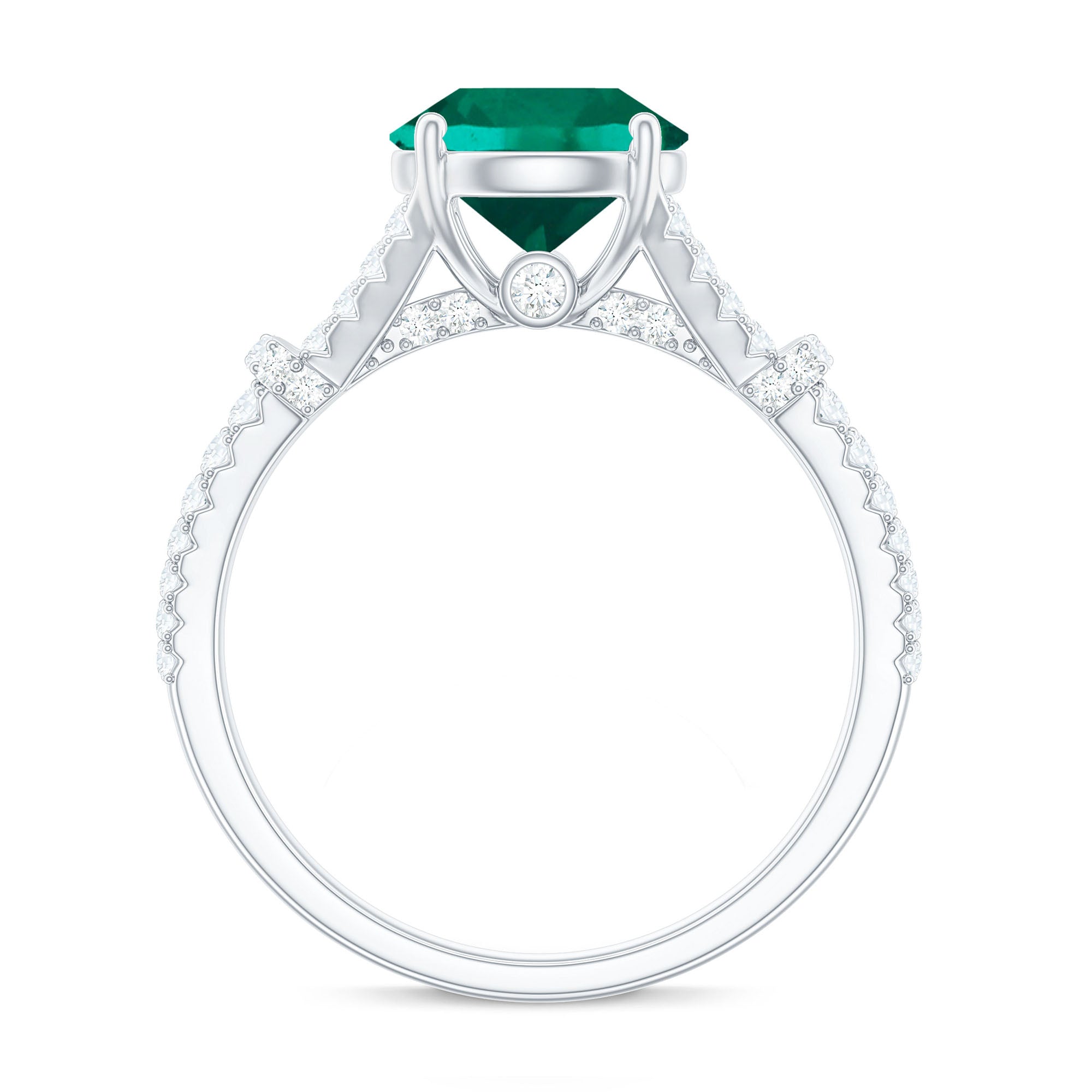 Classic Lab Grown Emerald Diamond Engagement Ring with Split Shank AAAA - Rosec Jewels